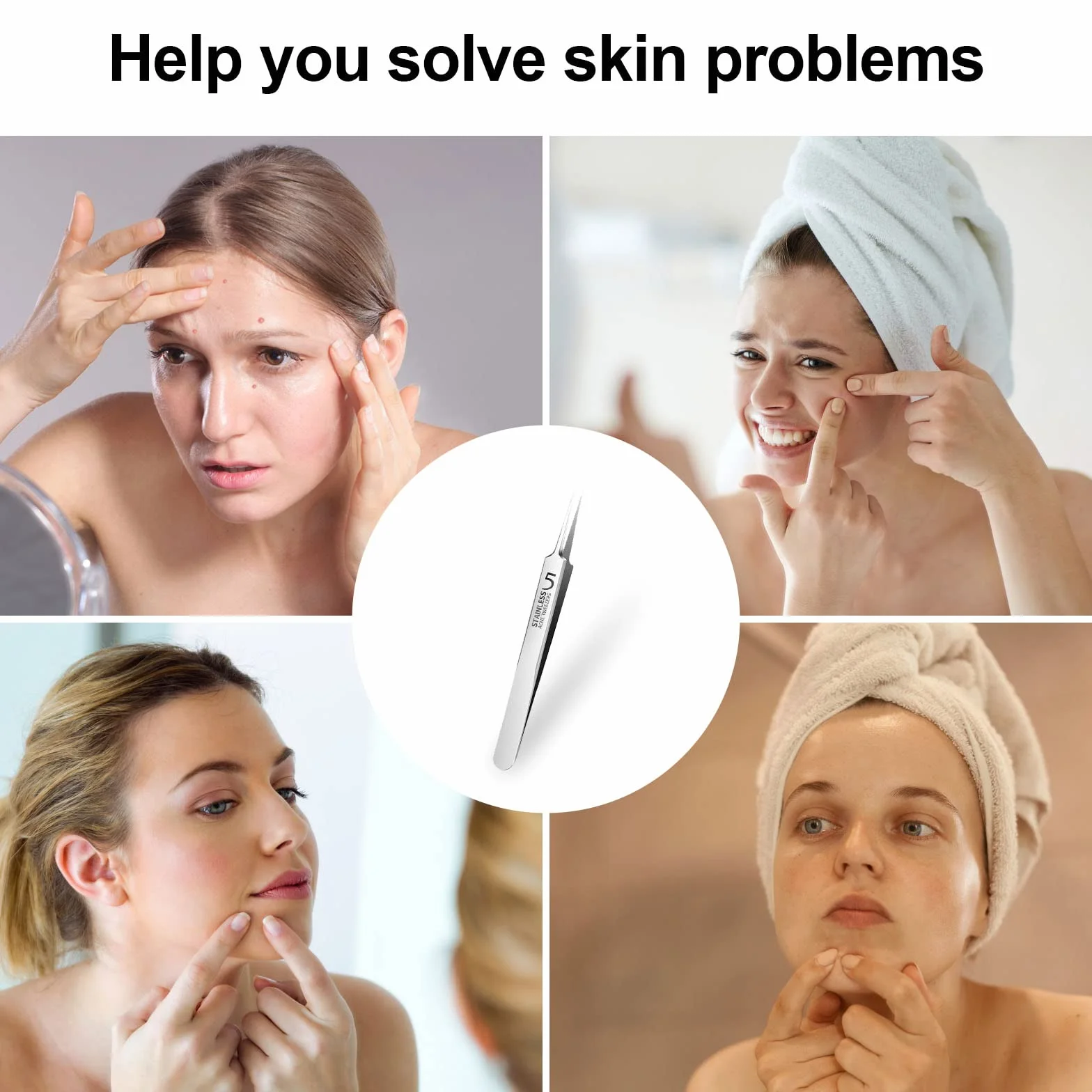 Extracteur Point Noir, Tire Comedons pour Le Visage, Brucelles, pour Points Noirs en Acier Inoxydable avec Boîte en Métal pour extracteur, boutons d'acné, taches ou retrait