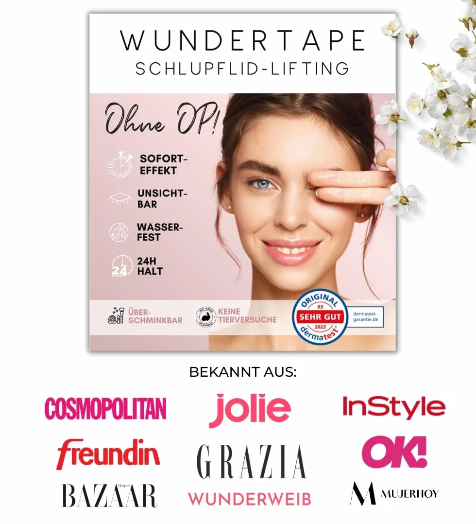 WUNDERTAPE naklejki korygujące opadające powieki, paski do podniesienia powiek bez zabiegu operacyjnego (wodoodporne, niewidoczne, trzymają się 24 godziny, taśma na powieki) Niewidoczne paski na