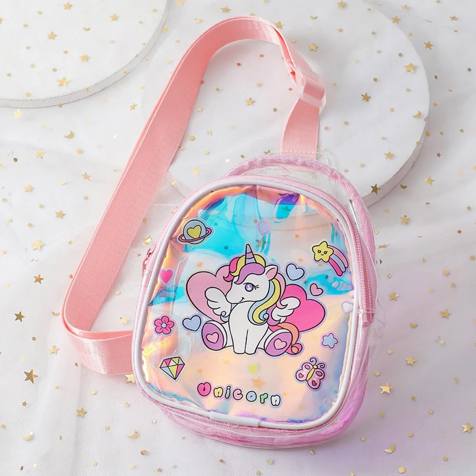 LEBKFT 1 szt. Jednorożec syrenka torba na ramię PVC przezroczysta torba crossbody mini portfel torba podróżna plaża podróż zamek błyskawiczny przezroczysta torebka do przechowywania telefonu