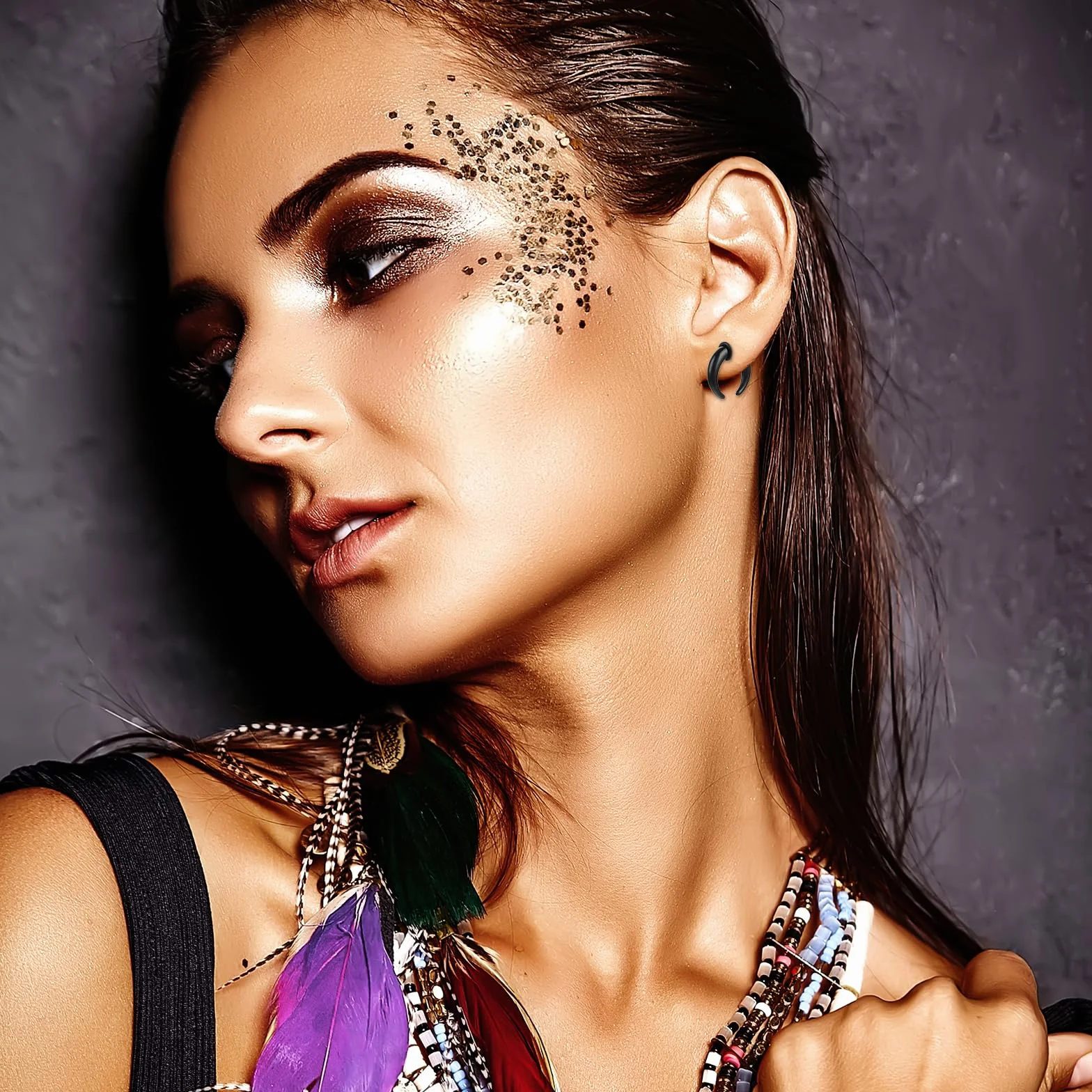 Yolev 18 sztuk kolczyków do septuma, akrylowych, w kształcie litery C, czarne, miękkie, membranowe, stretch, zestaw do piercingu, biżuteria do nosa i uszu, dla kobiet