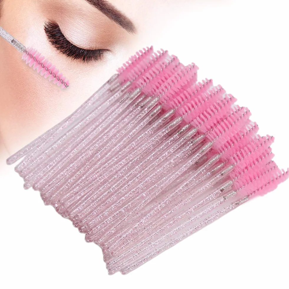 50 Szt. Jednorazowa Szczoteczka do Rzęs, NMascara Wands Ylon Makeup Brush Mascara Wands Rzęsy Brwi Jednorazowa Przenośna Szczoteczka do Przedłużania Rzęs i Brwi(różowy)