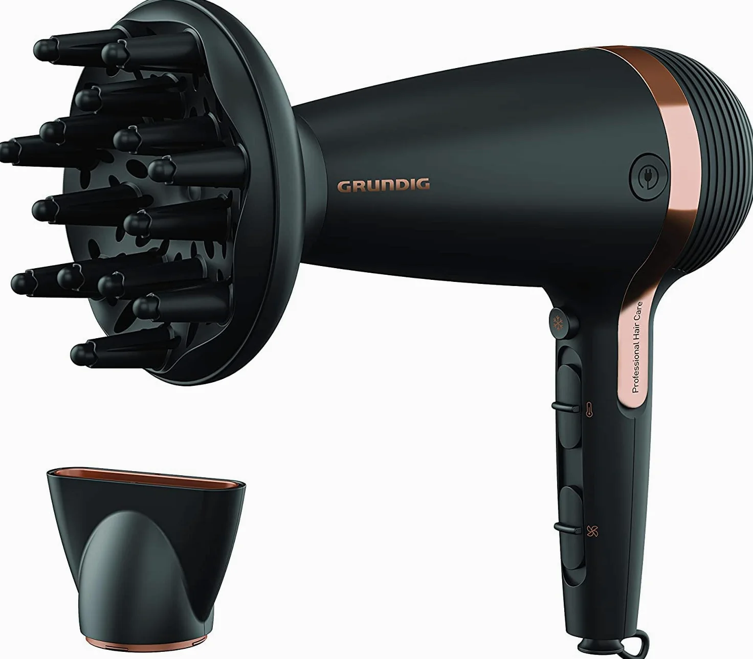 GRUNDIG Naturashine HD 7081 suszarka do włosów z funkcją joniki, ceramiczna ochrona, dysza do stylizacji Cool Touch, 2100 W, 3 poziomy temperatury i 2 poziomy przepływu powietrza, poziom zimna,