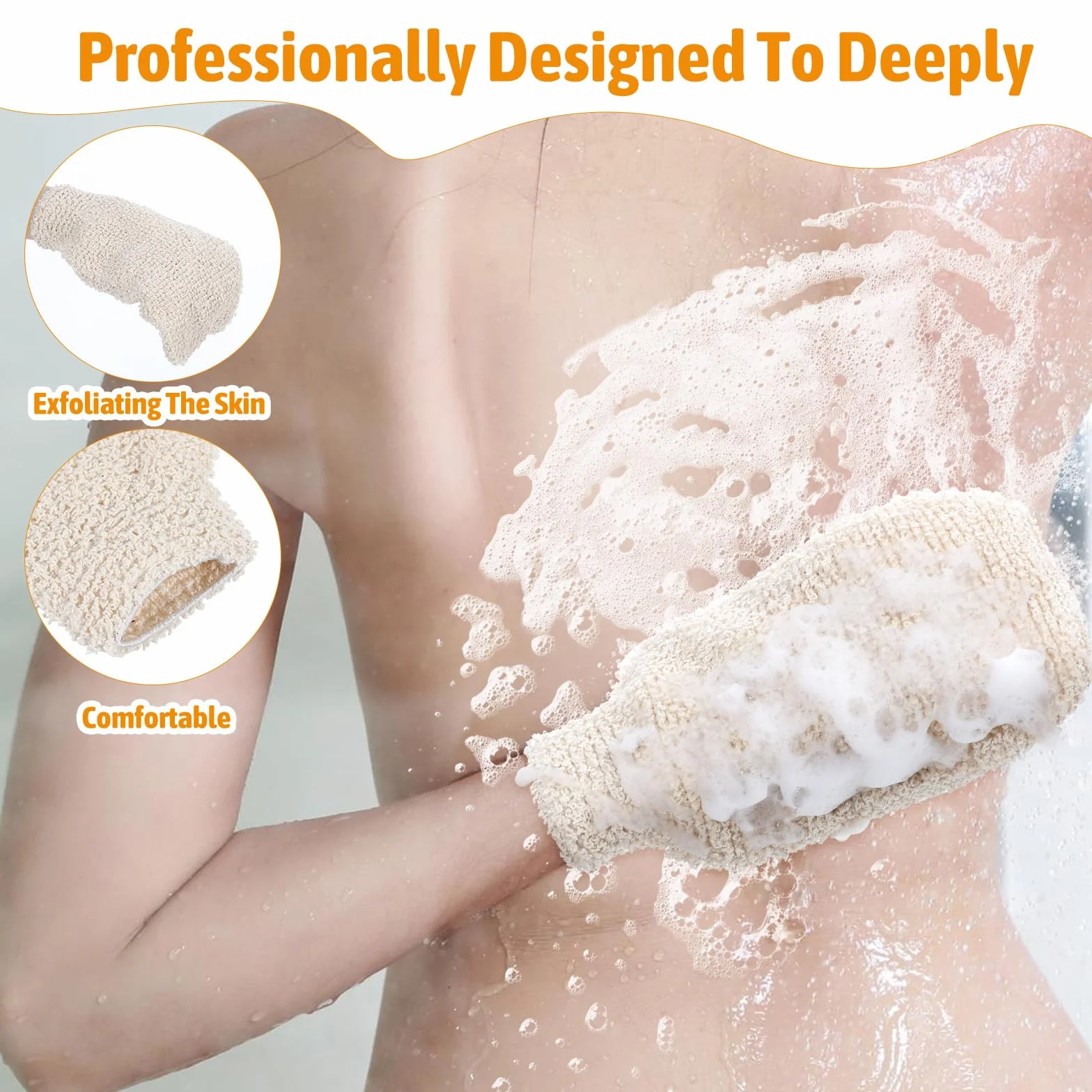 Ouligay 2 sztuki rękawiczek do peelingu ciała, rękawiczki do peelingu, lniane rękawiczki do peelingu, do ciała, prysznica, peelingu, narzędzia dla mężczyzn, kobiet, dzieci