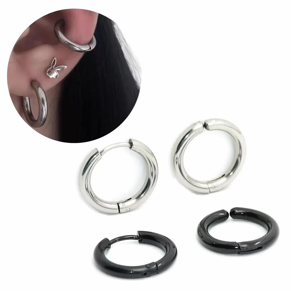 2 pary fałszywych kolczyków kreolskich bez przekłutego nosa, wargi, ze stali nierdzewnej, magnetyczne, 16 mm, bez przekłutych kolczyków dla mężczyzn i kobiet