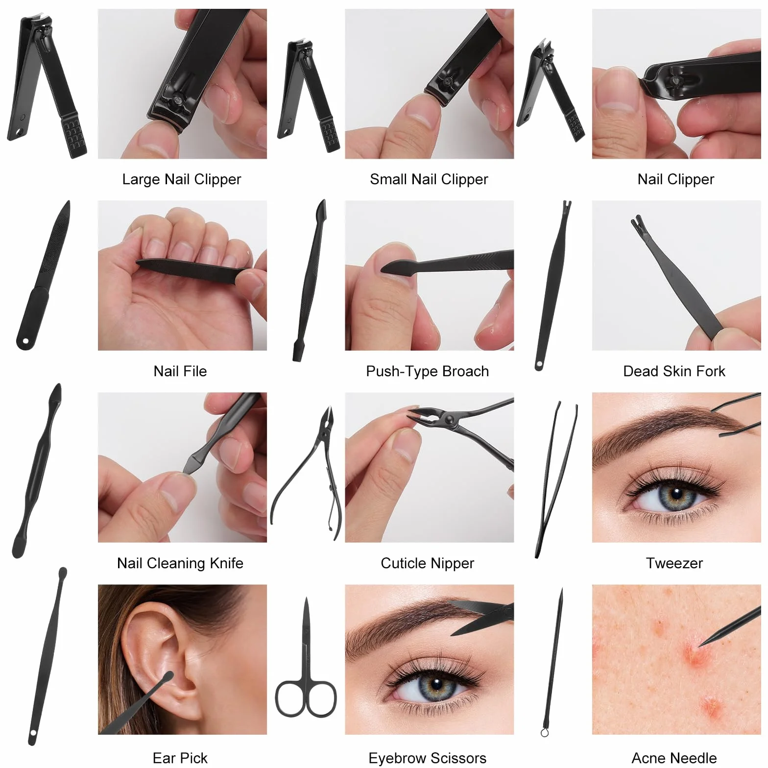 12-częściowy profesjonalny zestaw do manicure, obcinacz do paznokci ze stali nierdzewnej, z etui na paznokcie i akcesoria do pedicure, przenośny zestaw do pielęgnacji paznokci dla kobiet i mężczyzn, w