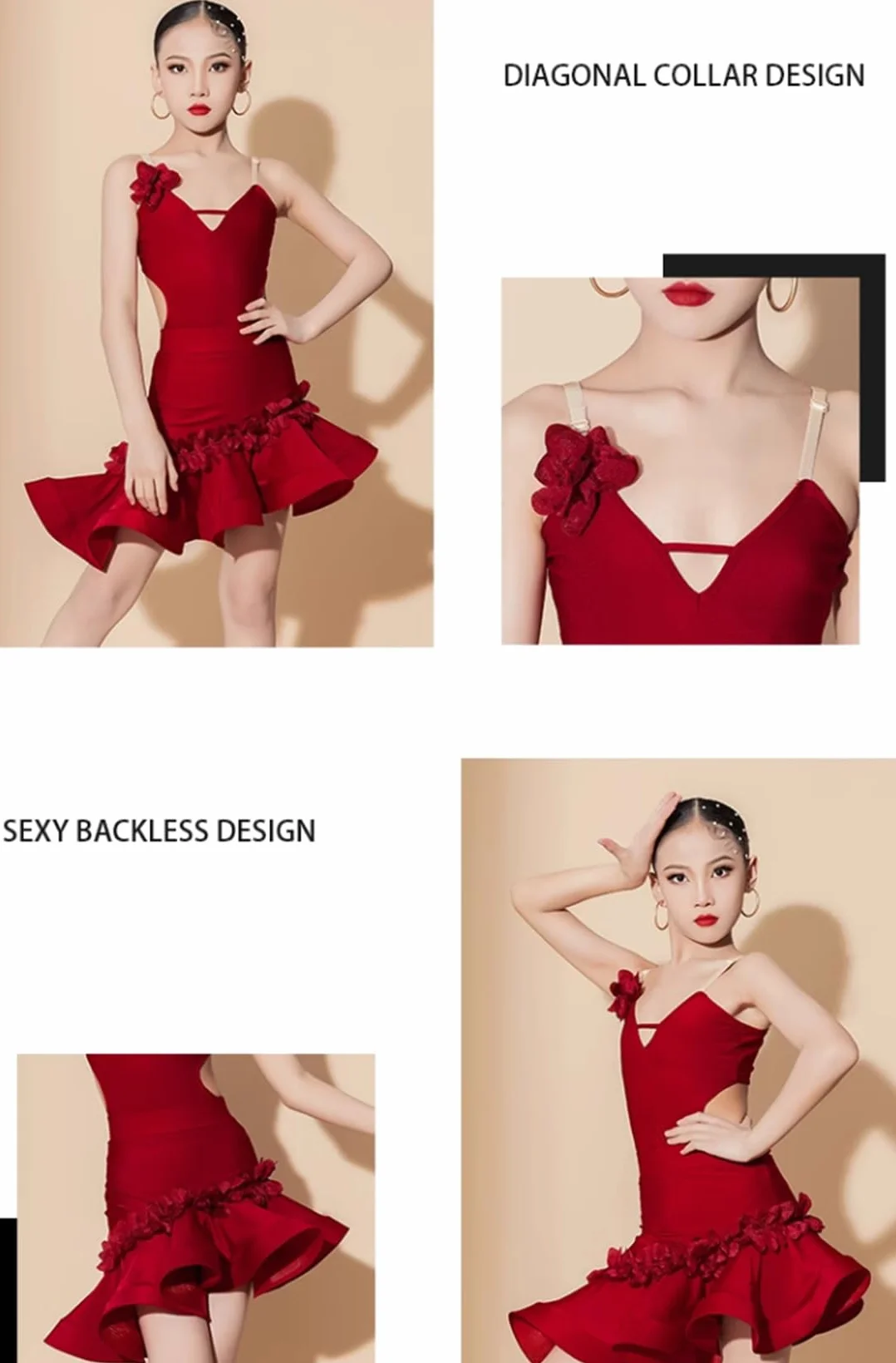 OTMYIGO Dziewczęta Latin Tango Ballroom Dance Dress Ballroom Competition Costume Leotard Rumba Samba Jazz Dance Dress competition Costumes