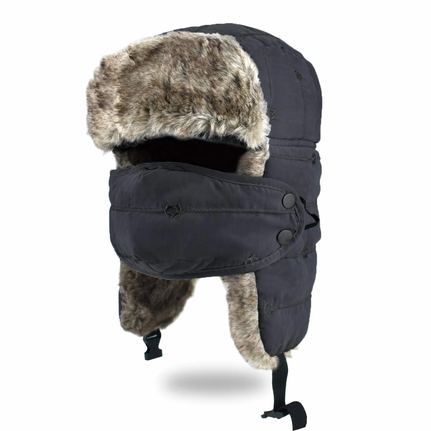BROTOU Unisex czapka zimowa z nausznikami, czapka ze sztucznego futra, czapka lotnicza, czapka traperowa; utrzymuje ciepło podczas jazdy na nartach, łyżwach i innych aktywności na świeżym powietrzu czarny czarny