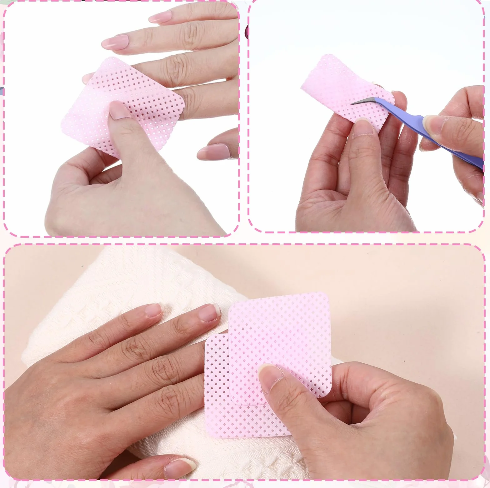 1000 sztuk wałków do paznokci, Lint Free Nail Chusteczki do paznokci żelowych, do czyszczenia paznokci żelowych, niestrzępiące się waciki do manicure i masażu stóp (różowe)