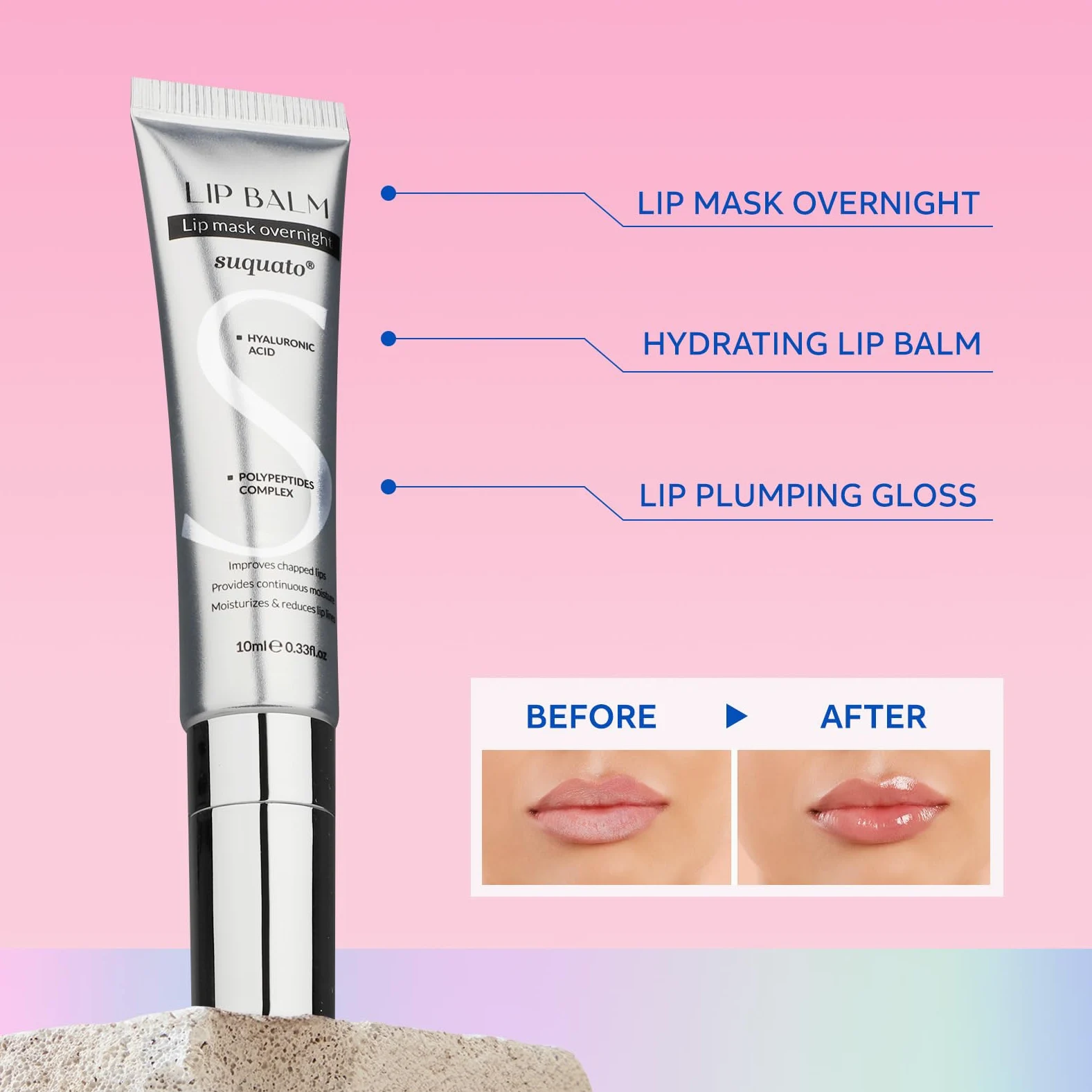 Maska do ust na noc Balsam do ust z Kwasem Hialuronowym i Peptydami Peeling do ust