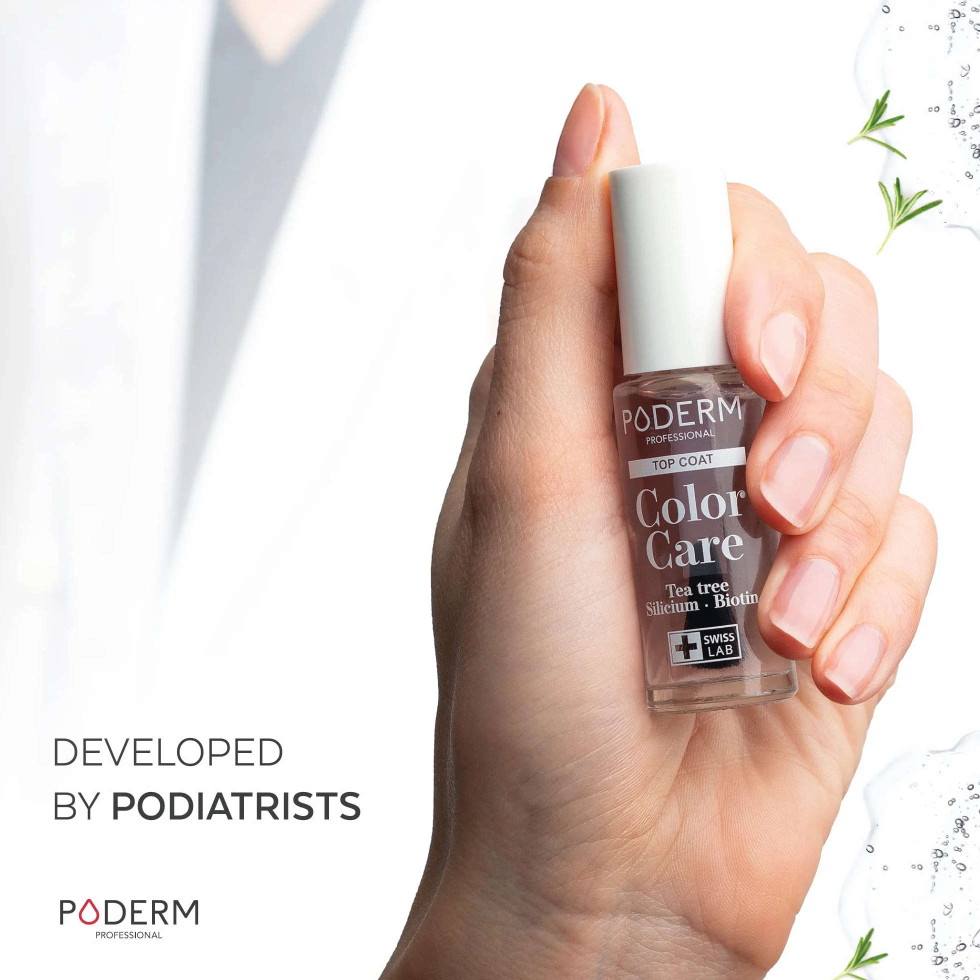 SWISS LAB TOP COAT Błyszczący TEA TREE długotrwała trwałość koloru żółtych zniszczonych paznokci naturalne wegańskie