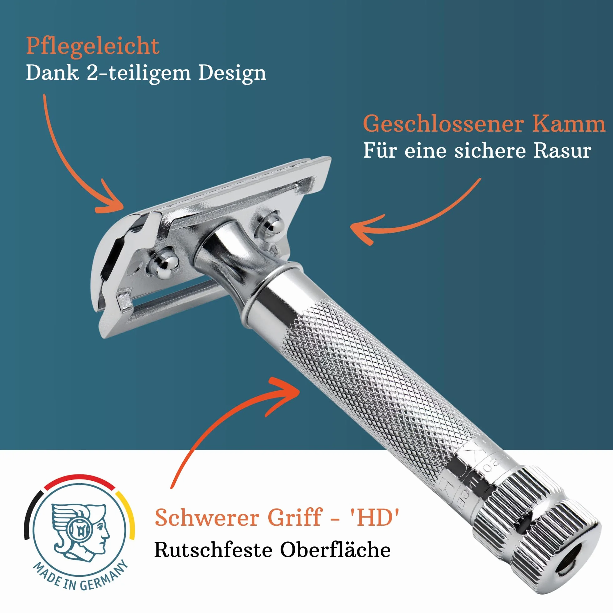Merkur Razor, Straight Comb, krótki uchwyt, jasny chrom