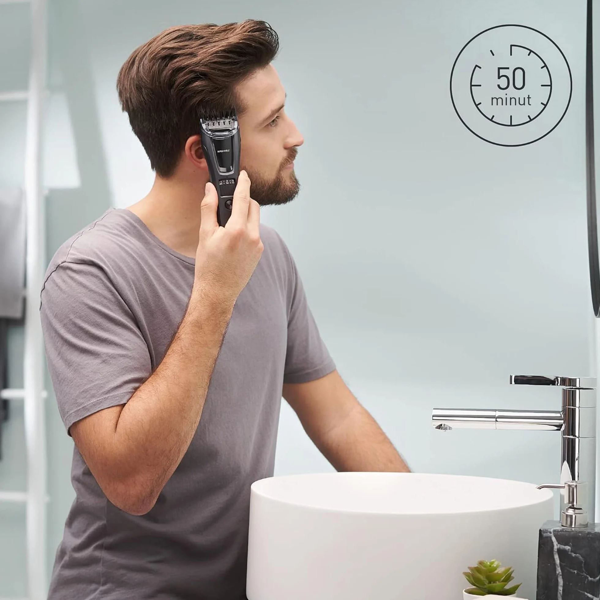 Panasonic ER-GB62 trymer do brody, włosów i ciała (39 ustawień długości, 3 nasadki grzebieniowe, 50 minut pracy, Japanese Blade Tech), szary