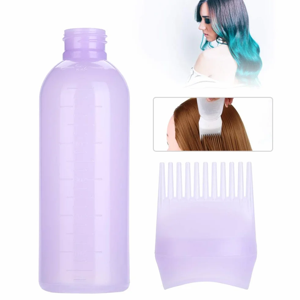 3 Colours Hair Dye Brush Bottle Shampoo Bottle Oil Colouring Dispenser Applicator Brush Tip Tools o pojemności 120 ml do farbowania włosów (fioletowy)