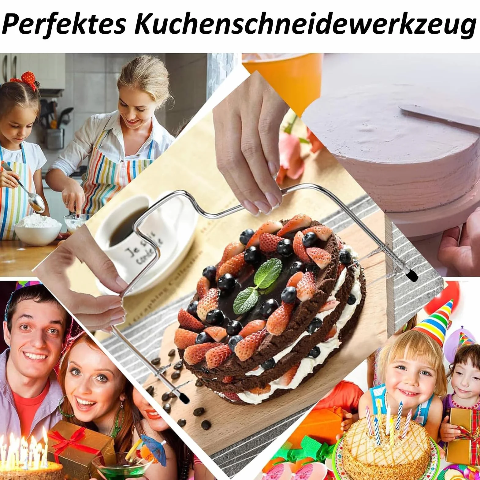 Krajalnica do tortów, profesjonalna krajalnica do ciasta ze stali nierdzewnej 32 cm, dwuwarstwowy drut tnący, drut do cięcia tortów z regulacją wysokości dla równomiernych warstw tortu