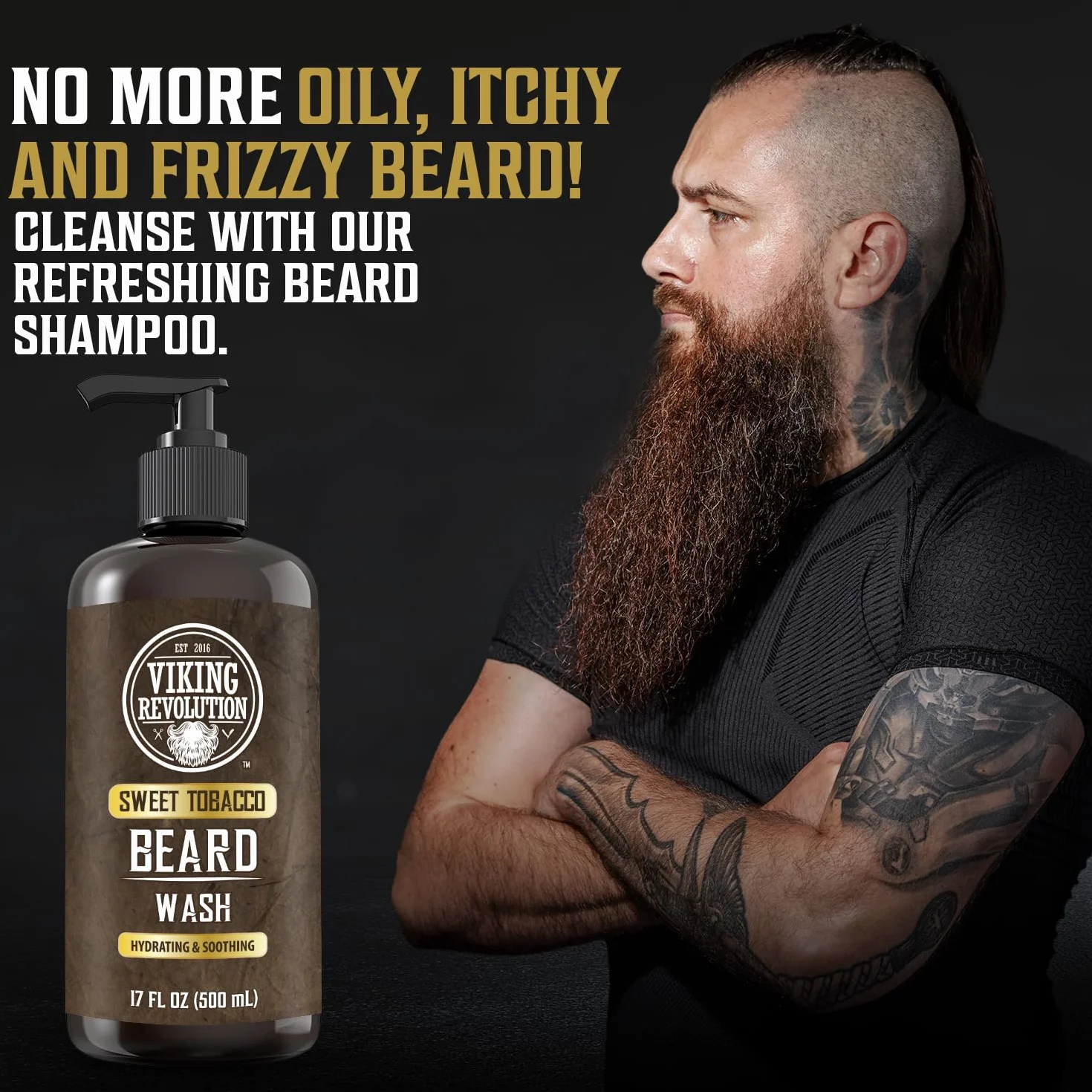 Viking Revolution Szampon i odżywka do brody – zmiękcza, wygładza i wzmacnia porost brody – słodki tytoń – prezent dla mężczyzn – 2 x 500 ml