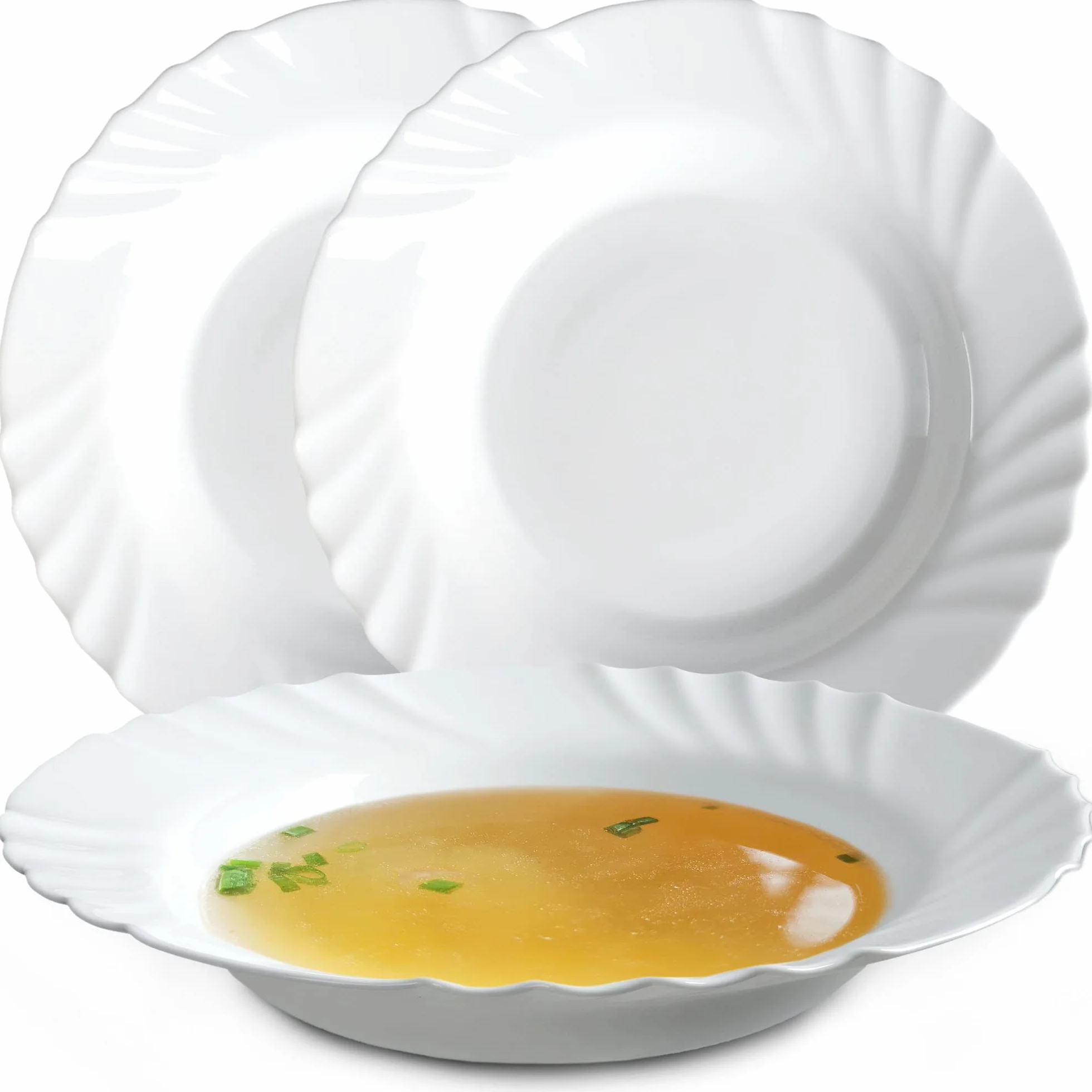 KADAX Zestaw 3 szt. talerzy głębokich z hartowanego szkła, białe, Ø 23 cm, minimalistyczne do zupy i pasty - trwałe i łatwe w czyszczeniu
