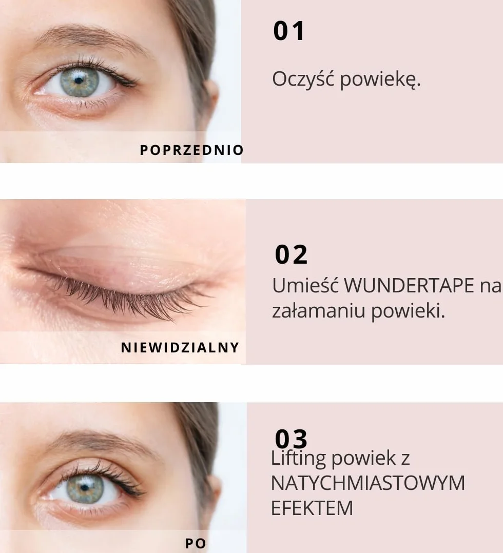Wundertape naklejki korygujące opadające powieki (240 sztuk, rozmiar M), do podniesienia powiek bez zabiegu operacyjnego (wodoodporne, trzymają się 24 godziny)