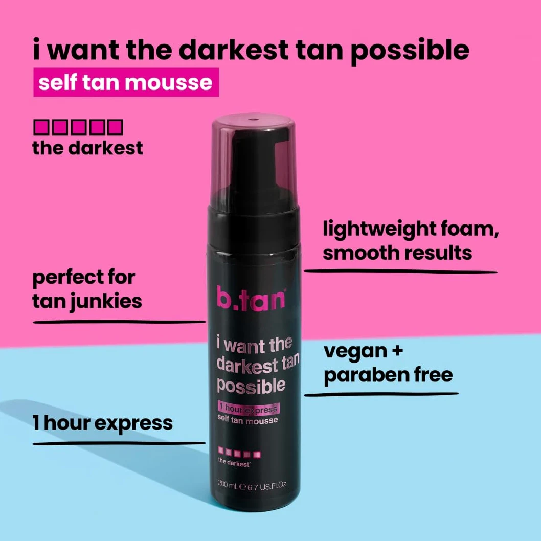 B.TAN I Want The Darkest Tan Możliwa Pianka Samoopalająca Dla Unisex 6,7 uncji Pianka