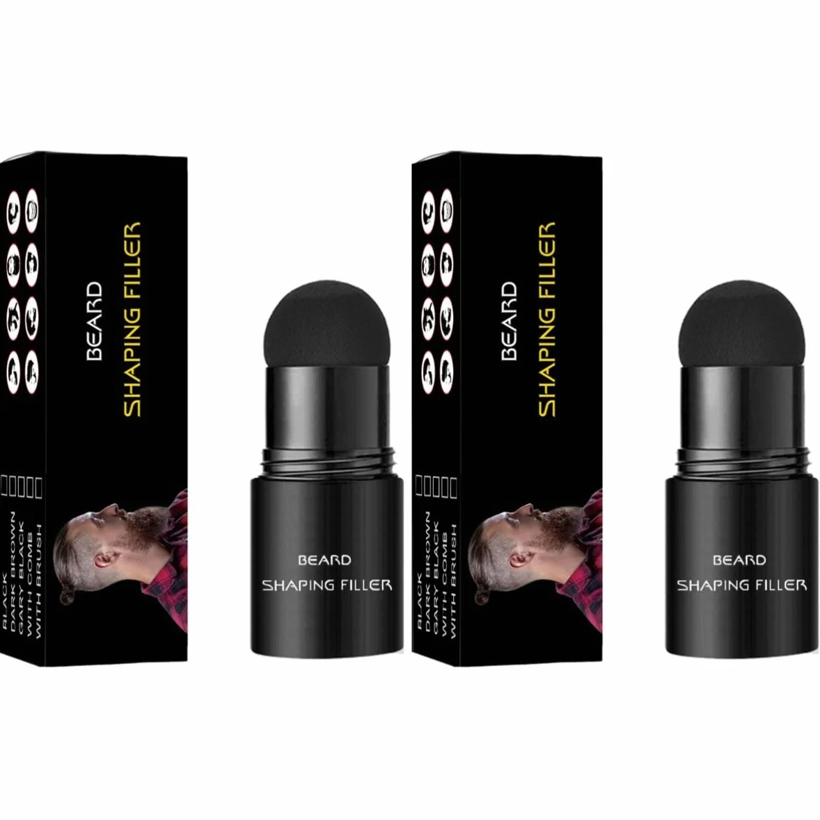 2 Zestawy puder do brody Kształtowanie brody Narzędzia do stylizacji brody Makijaż brody Gęsty zarost modelacja Korektor lokówki pręt wypełniający Człowiek podsadzkarz Plastikowy