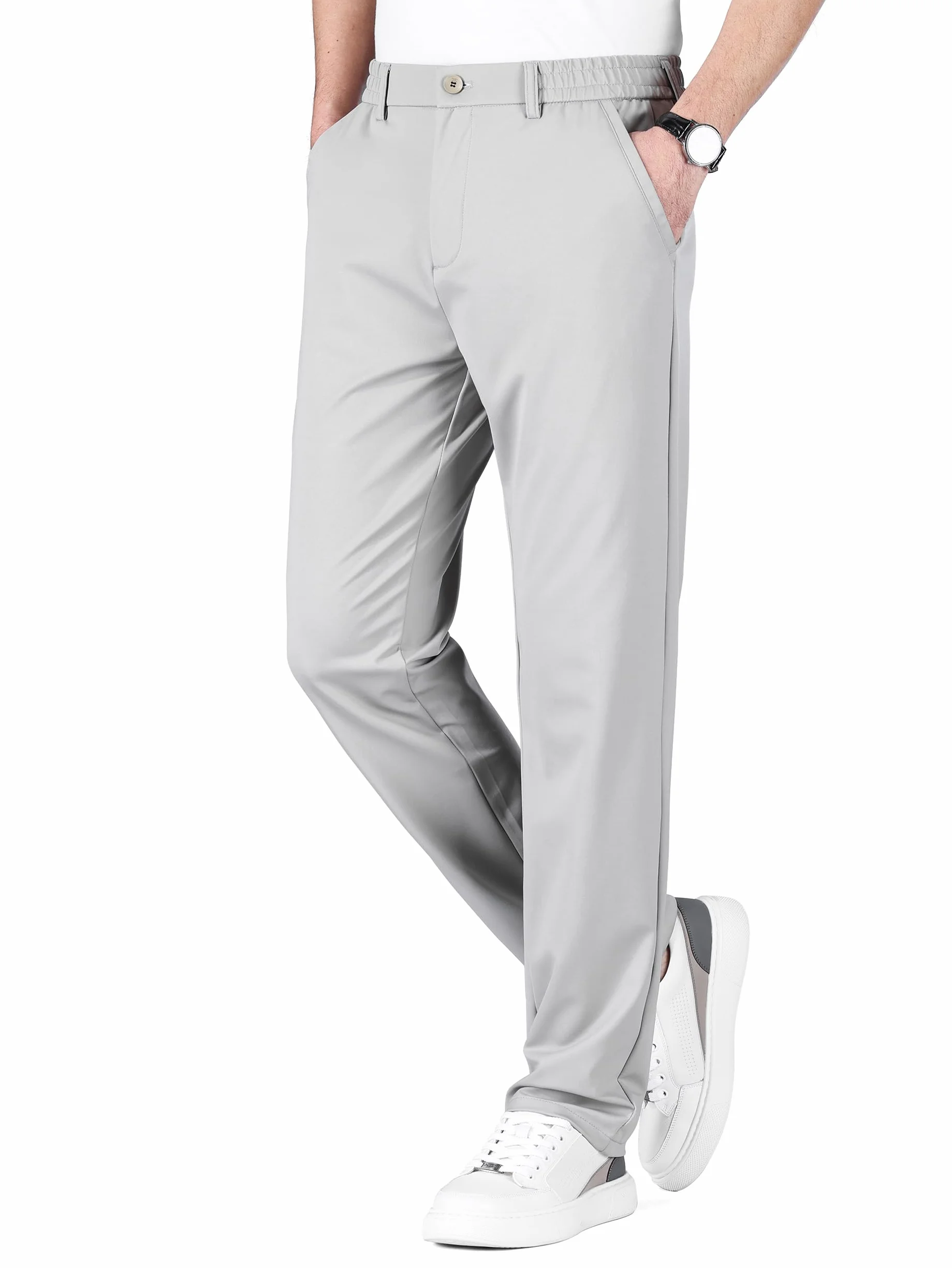 Męskie spodnie golfowe, długie spodnie do biegania, spodnie sportowe, dresowe, materiał super rozciągliwy, 8363b srebrno-szary, 42W / 31L