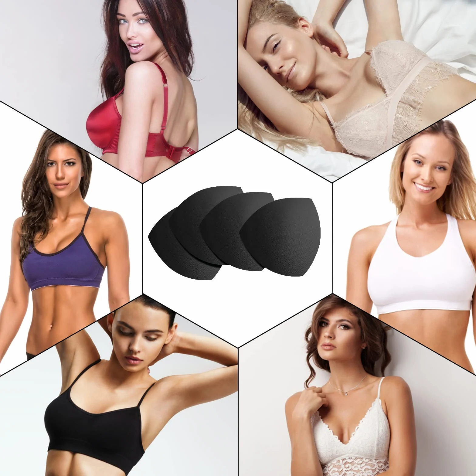 Sibba Wkładki do biustonosza damskie trójkątne wkładki zdejmowane push up sportowe zamienniki do góry bikini strój kąpielowy na miseczkę B/C