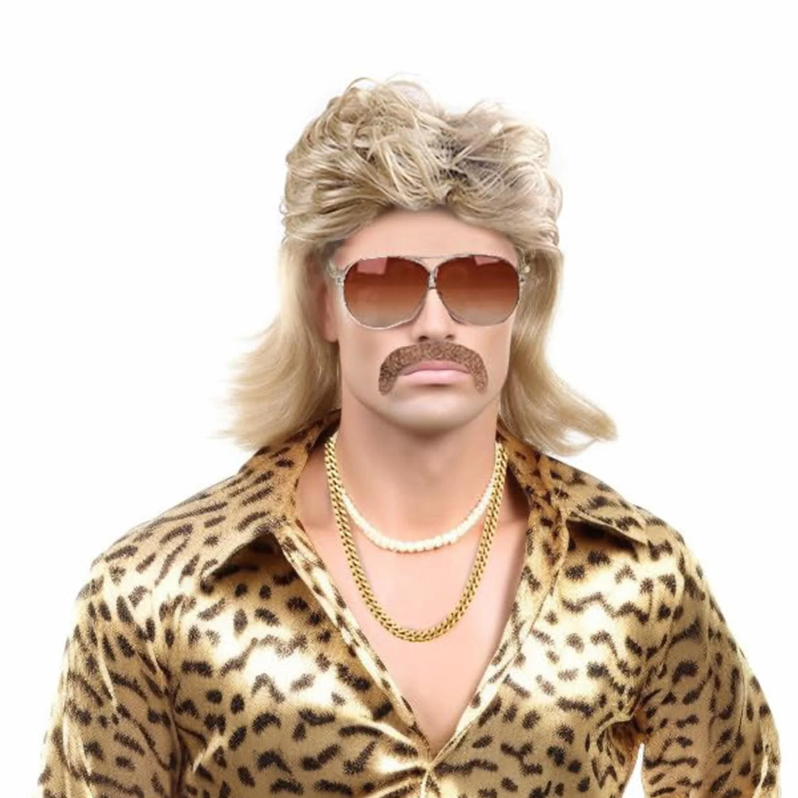 80s strój męskie peruki zestaw 5 akcesoriów hipisowskich 70s 80s Mullet peruka męska dla Cosplay kostium na Halloween impreza tematyczna