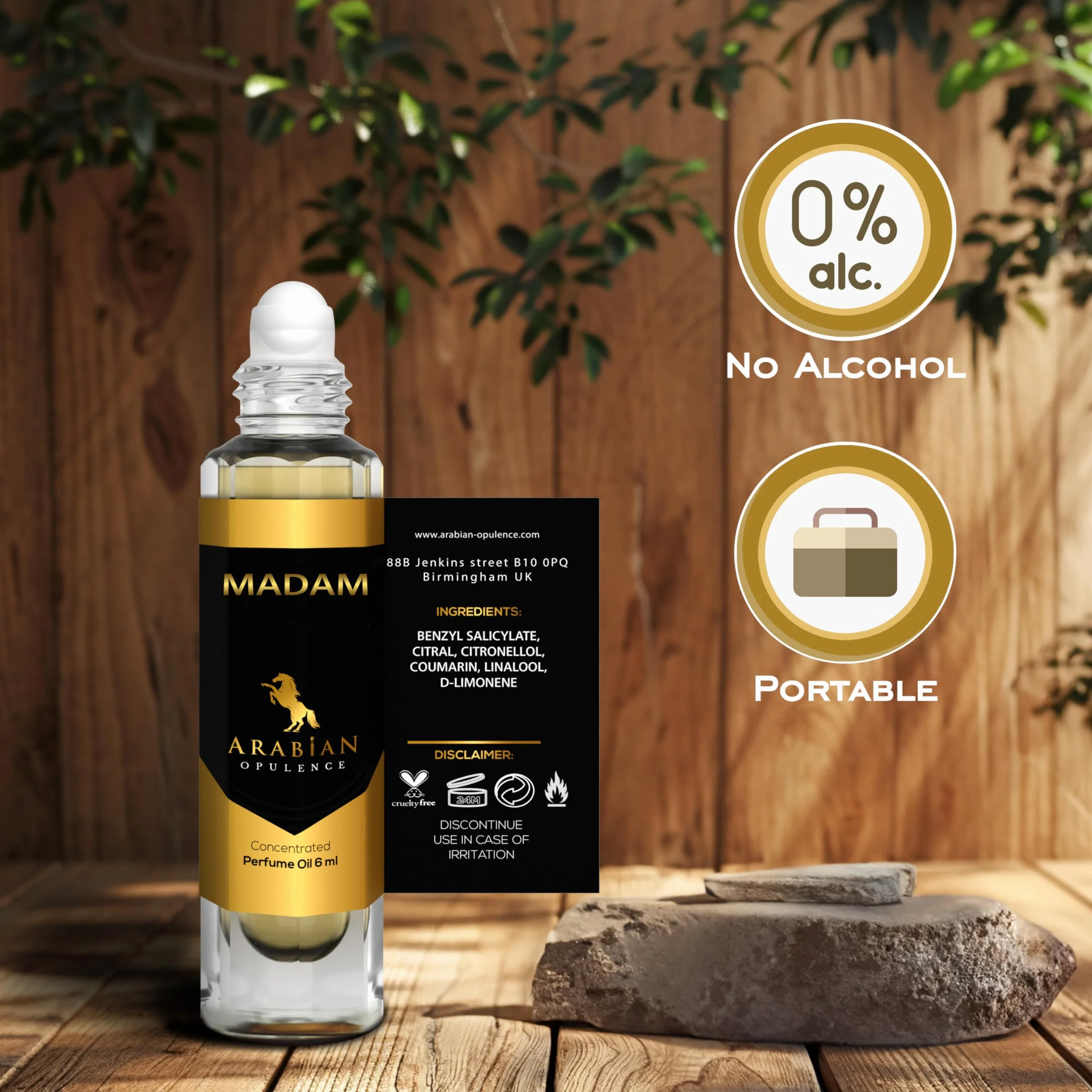 Arabian Opulence FR191 MADAM Roll-on olejek perfumowany, skoncentrowany olejek do ciała, długotrwały perfumy na bazie oleju dla kobiet, rozmiar podróżny, bezalkoholowa miękka butelka na olej