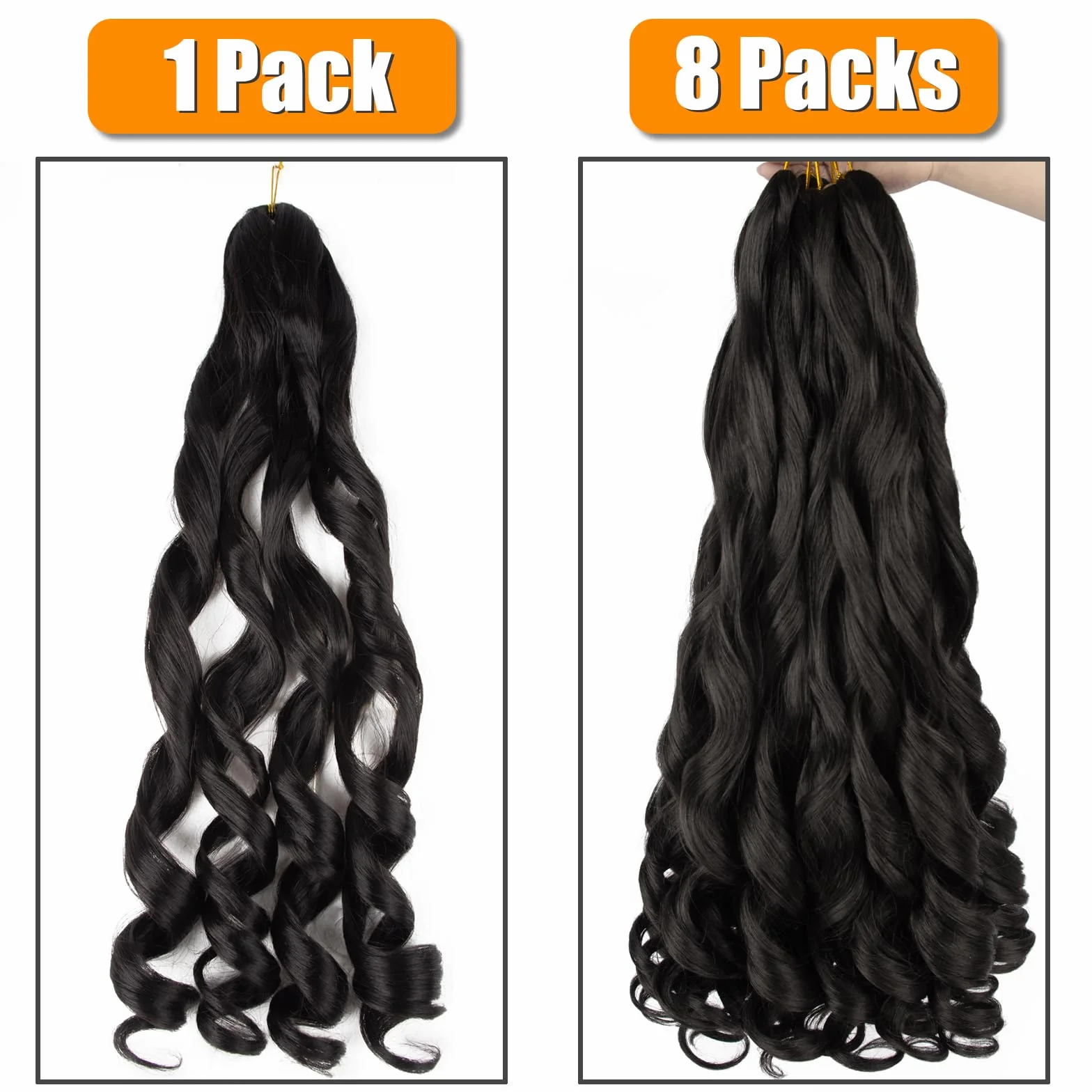 Francuskie Curly Hair 24 cale Pre Stretched Bouncy Braiding 8 Pack, Curly Ends French Curl Braids Crochet Hair Extensions (1B)