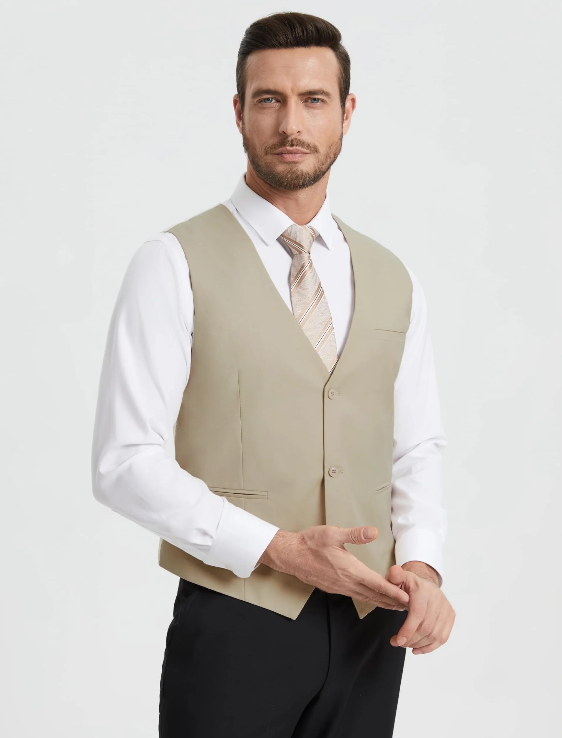HISDERN Kamizelka garniturowa męska, elegancka kamizelka ślubna, regularny krój, klasyczna, formalna kamizelka garniturowa, jednokolorowa, dla pana młodego, smokingowa, kamizelka dla mężczyzn, z 3