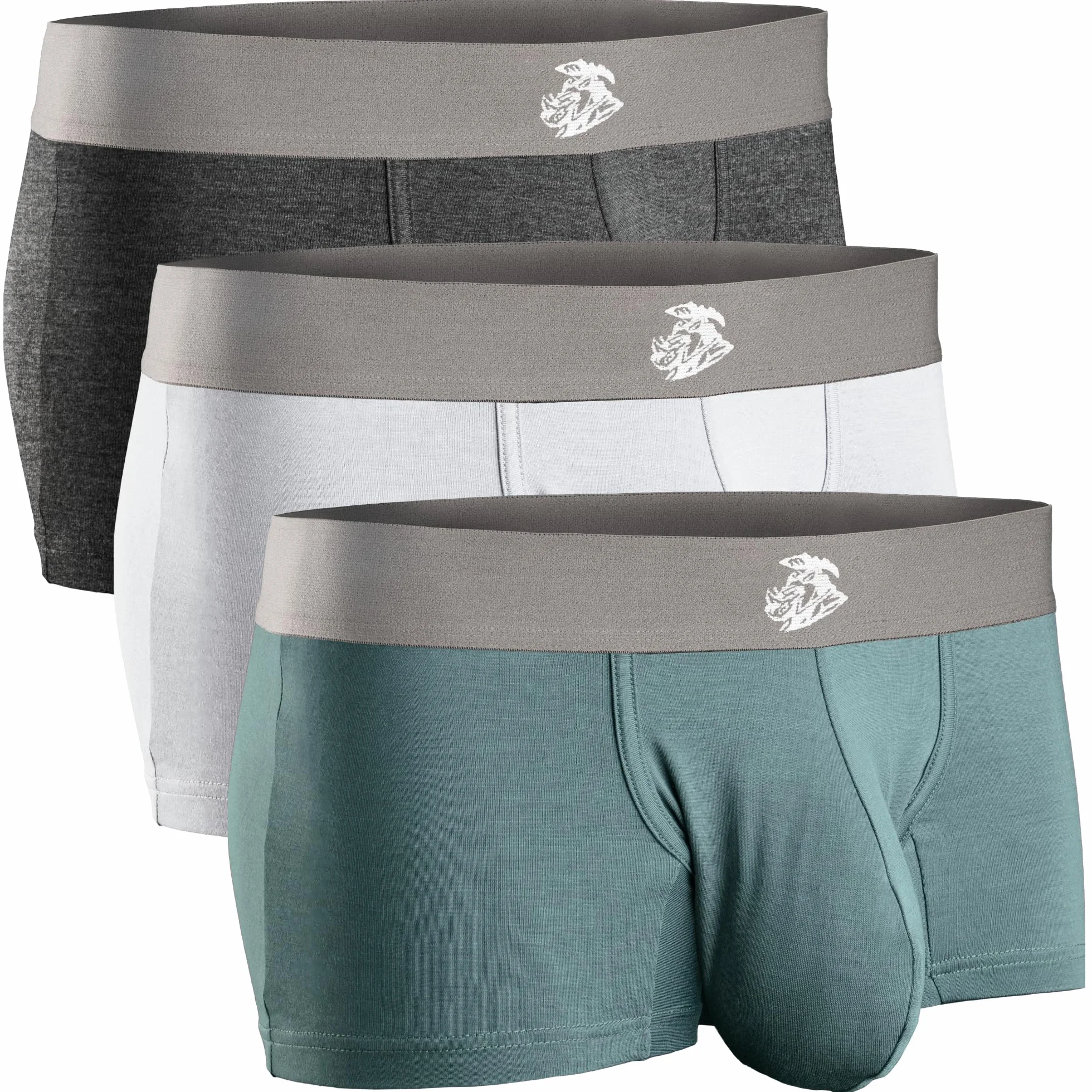 Real Men 3in Modal Boxer Briefs D Pouch Xs 3pk SltGry/DrkHthrGry/Wht