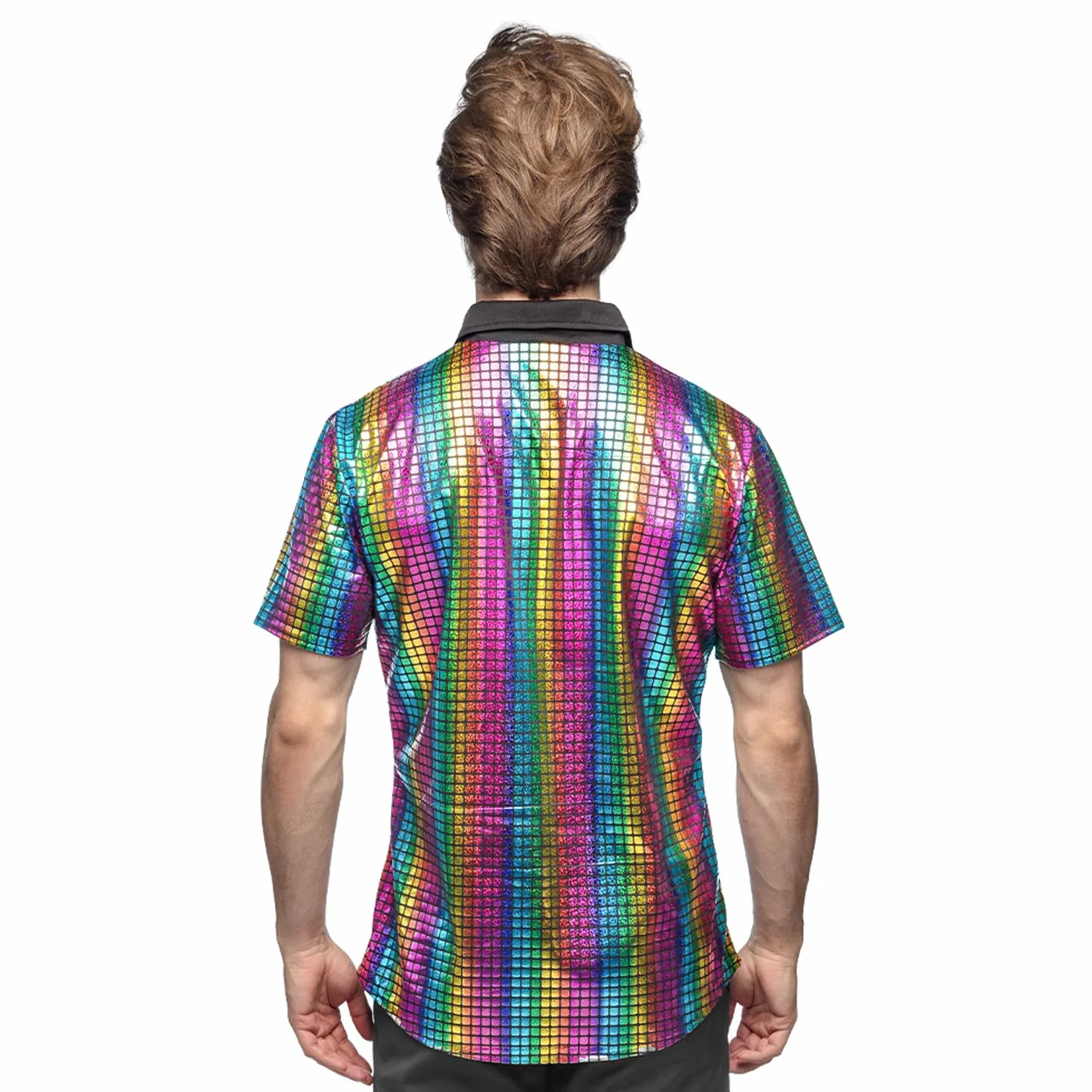 Boland - Coloured Disco Shirt, Disco Diamond Shirt, koszula męska z krótkim rękawem, top, koszula imprezowa na karnawał lub bal przebierańców