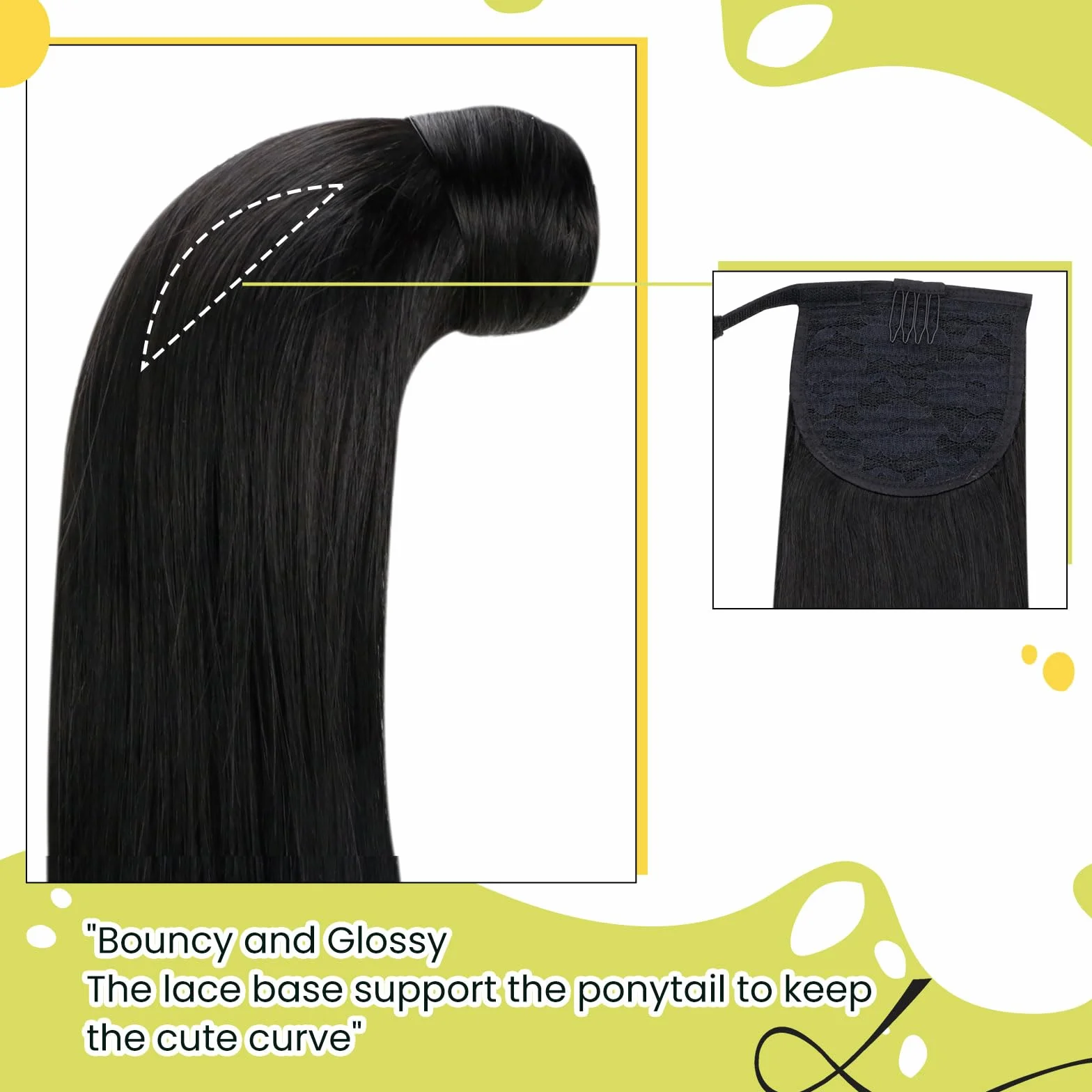 RUNATURE Naturalny Czarny Kucyk #1B Włosy Ludzkie 12 cali 30 cm Wrap Around Ponytail 70g