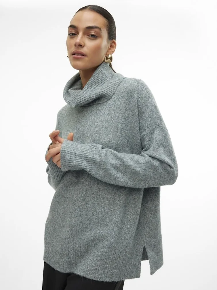 VERO MODA Damskie ponczo z dzianiny VMDOFFY LS Cowlneck Blouse GA NOOS, Balsam Green/Szczegóły: melanż, M