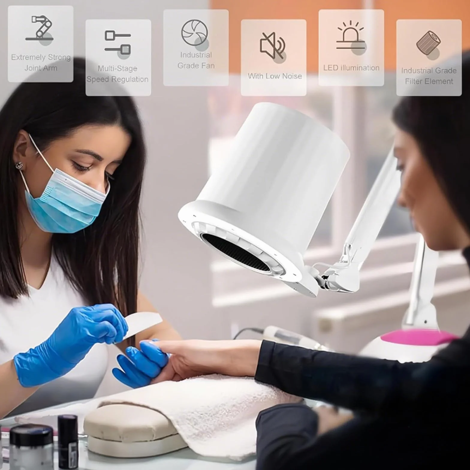 Pochłaniacz pyłu do paznokci pedicure manicure z filtrem wielokrotnego użytku