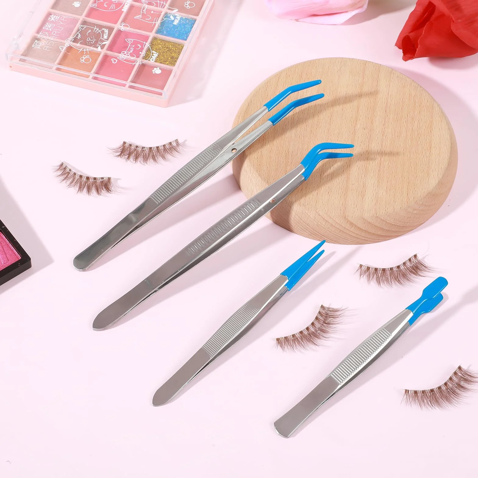 Nogeqi 4 pęsety z gumowymi końcówkami, tweezers z gumowymi końcówkami, powlekane PCW, precyzyjne pęsety do rzemiosła, biżuterii, perełek, znaczków pocztowych