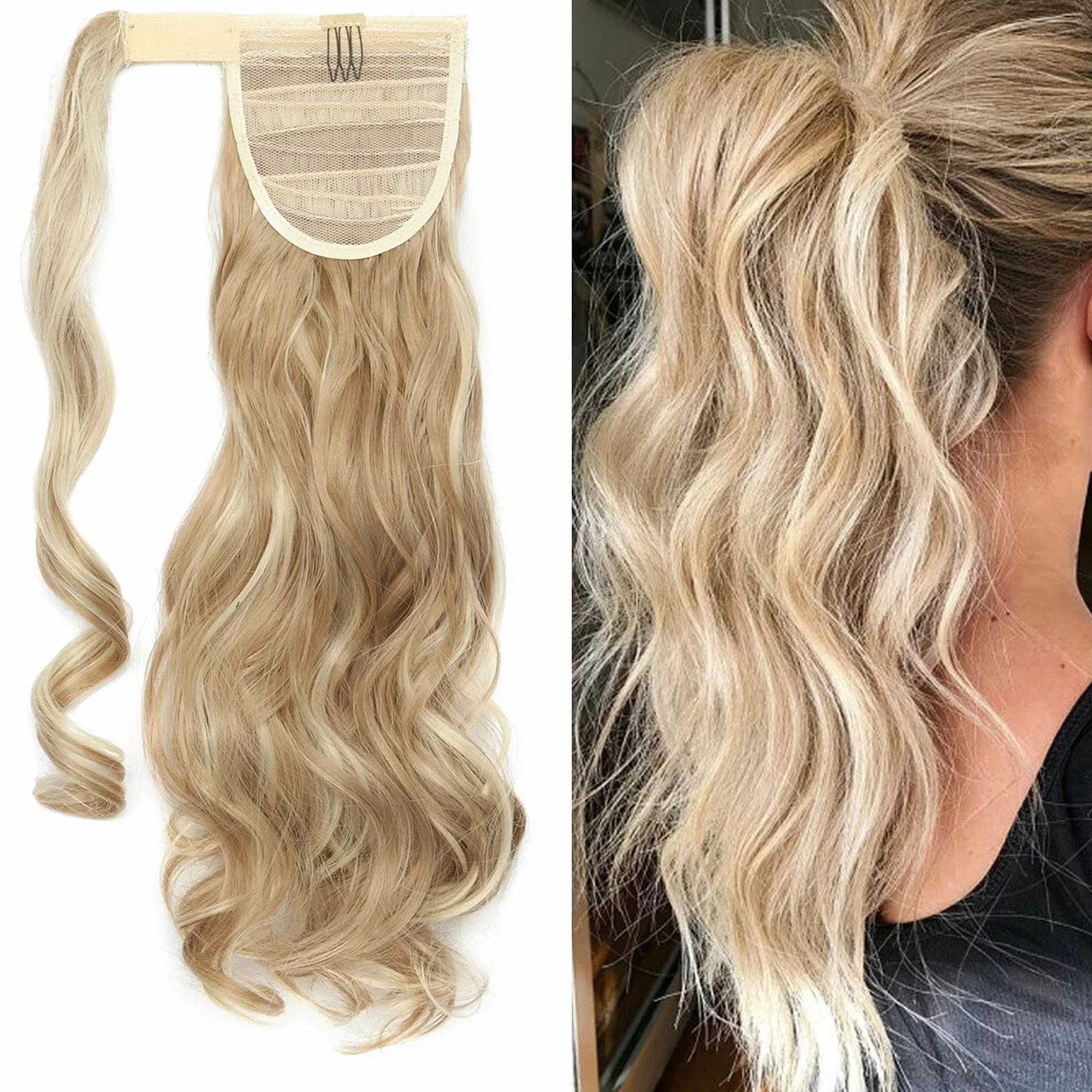 S-noilite Dopinki do włosów z klipsami 43 cm falowane naturalne sztuczne włosy różne kolory piaskowy blond wybielany