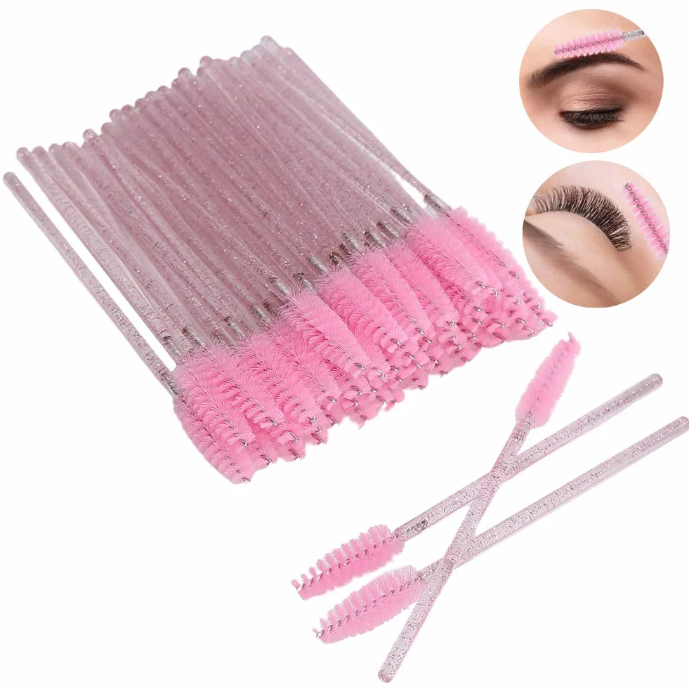 50 Szt. Jednorazowa Szczoteczka do Rzęs, NMascara Wands Ylon Makeup Brush Mascara Wands Rzęsy Brwi Jednorazowa Przenośna Szczoteczka do Przedłużania Rzęs i Brwi(różowy)