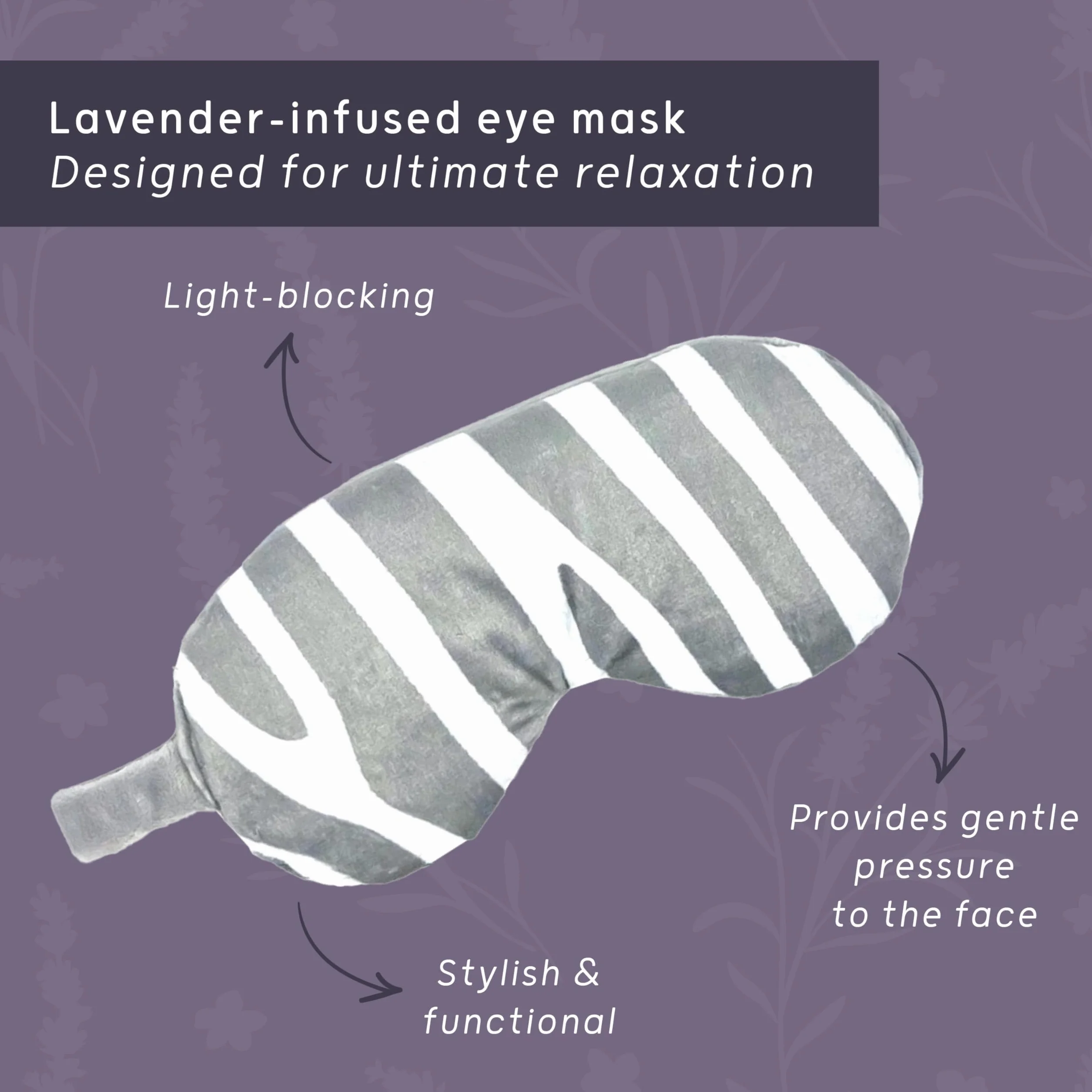 LEVEL Deep Therapy Lavender Weighted Wheat Eye Masks – Microwaveable & Freezable – łagodzące bóle i stres – Migraines, Anxiety & Tension, Nadruk zebry