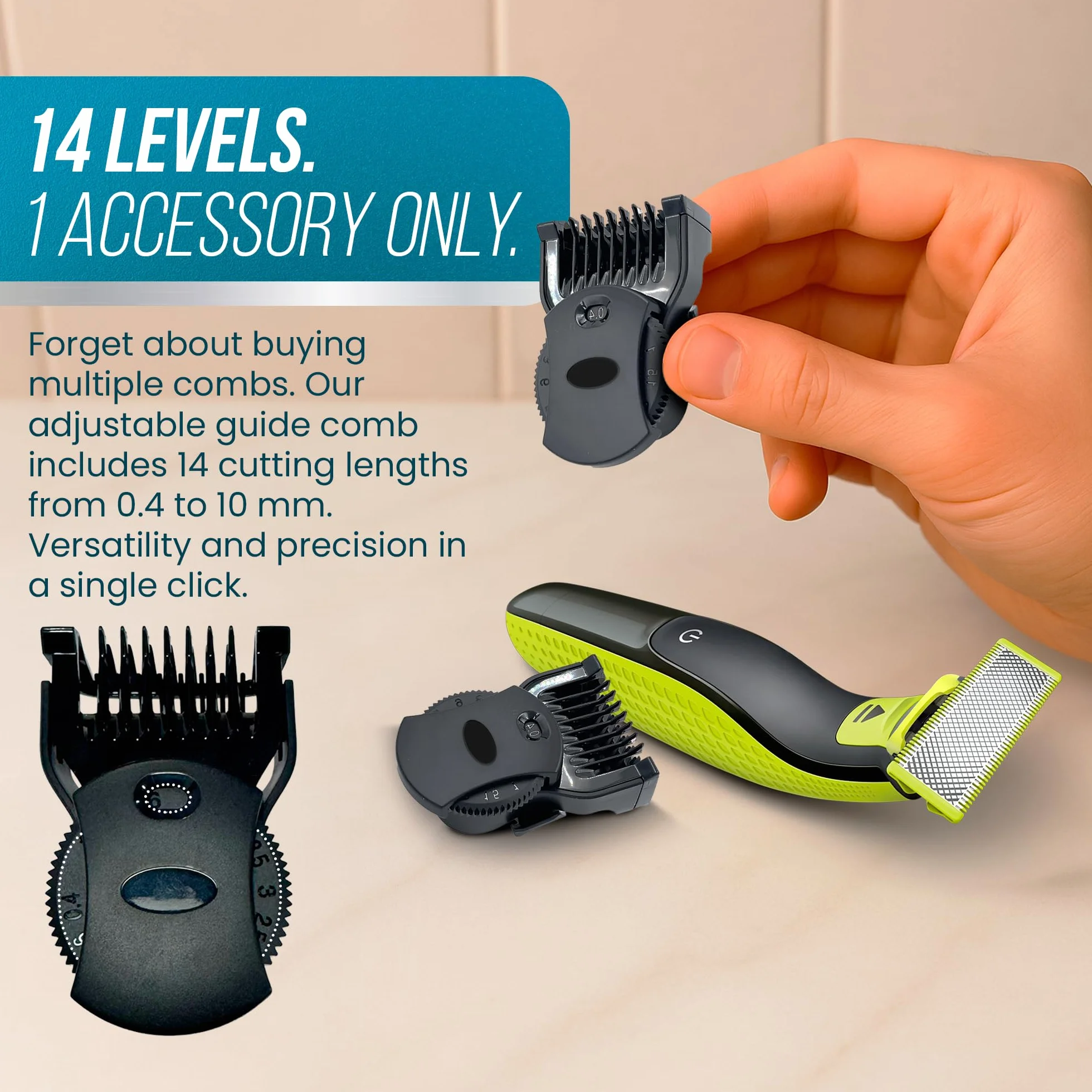 Powakka Grzebień do trymerów i golarek 14 w 1 kompatybilny z OneBlade regulowany modele QP2520 QP2530 QP2620 QP2630 z 14 ustawieniami długości od 0,4 do 10 mm