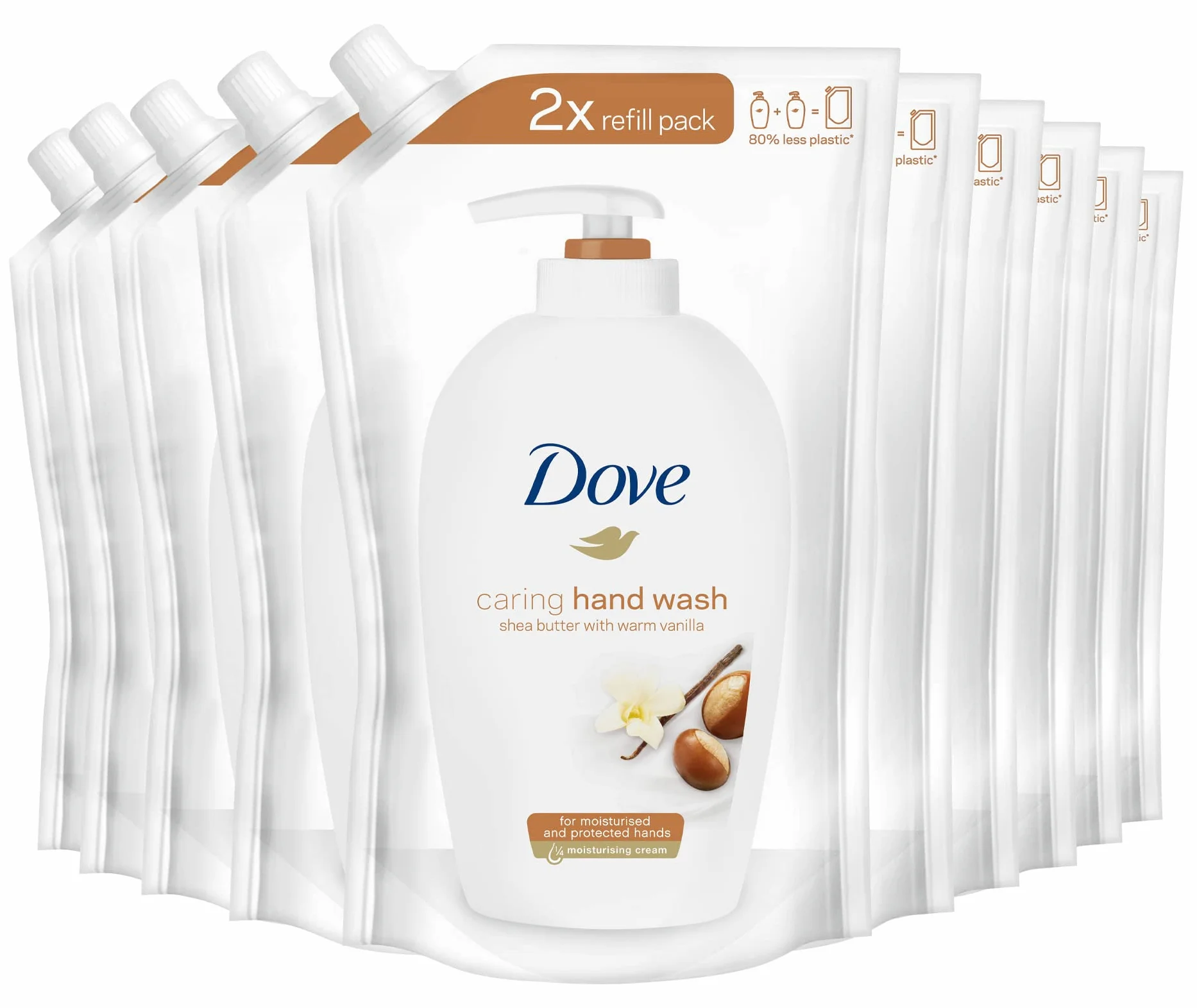 Dove Mydło do rąk w płynie nawilżone i natychmiast miękkiej skóry Pampering Care Refill 24 godziny odżywiania 500 ml, 10 sztuk