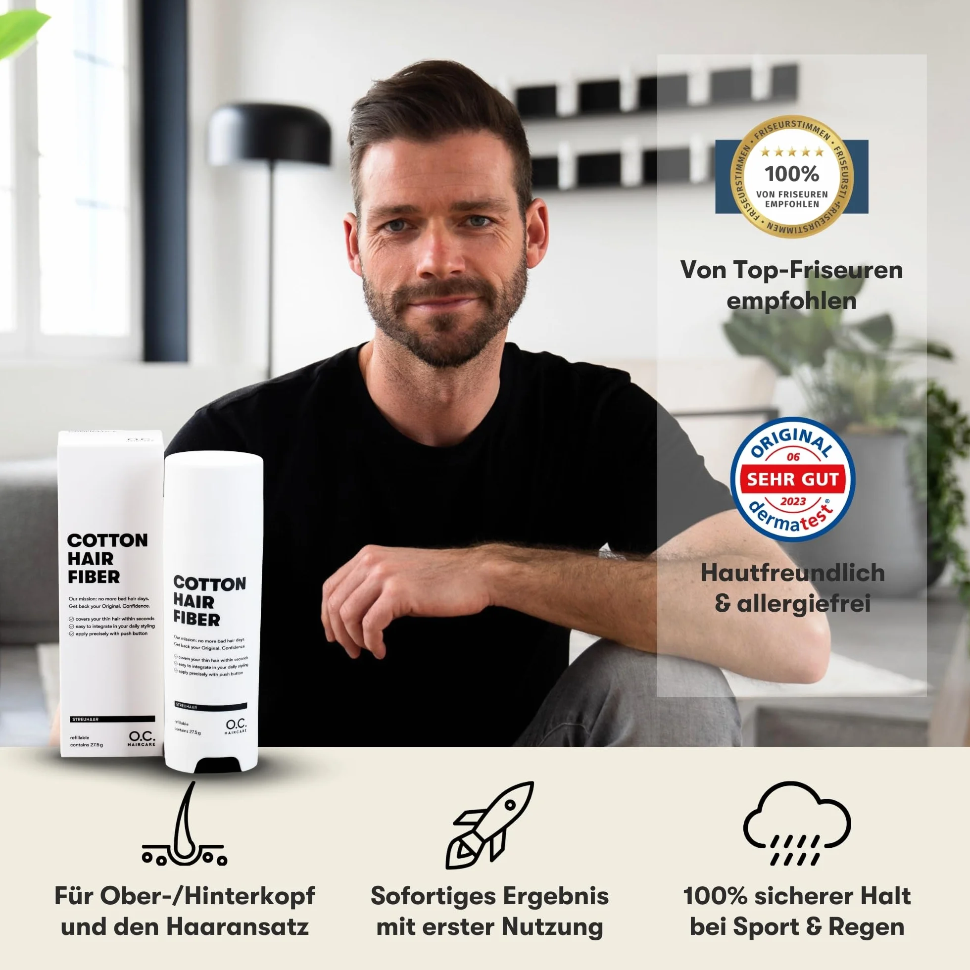 O.C. HAIRCARE mikrowłókna do zagęszczania włosów - na czubki, łysiny na czole i tył głowy - zalecane przez wiodące salony - 11 kolorów - odporne mikrowłókna (jasnobrązowe)