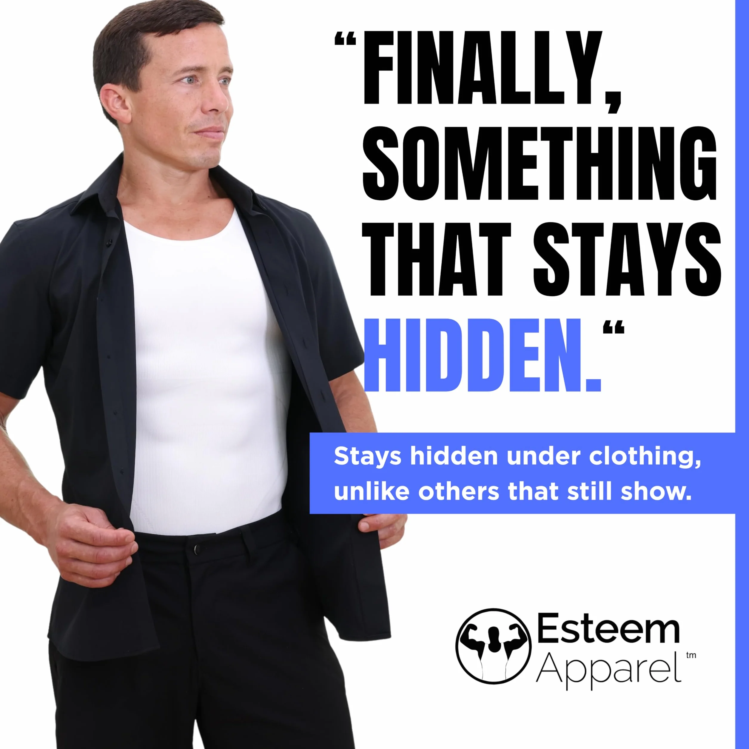 Esteem Apparel EliteSlim męska koszulka kompresyjna do ukrycia ginekomastii, ściągająca na brzuch i klatkę piersiową, modelująca sylwetkę, Czarny, L Długi