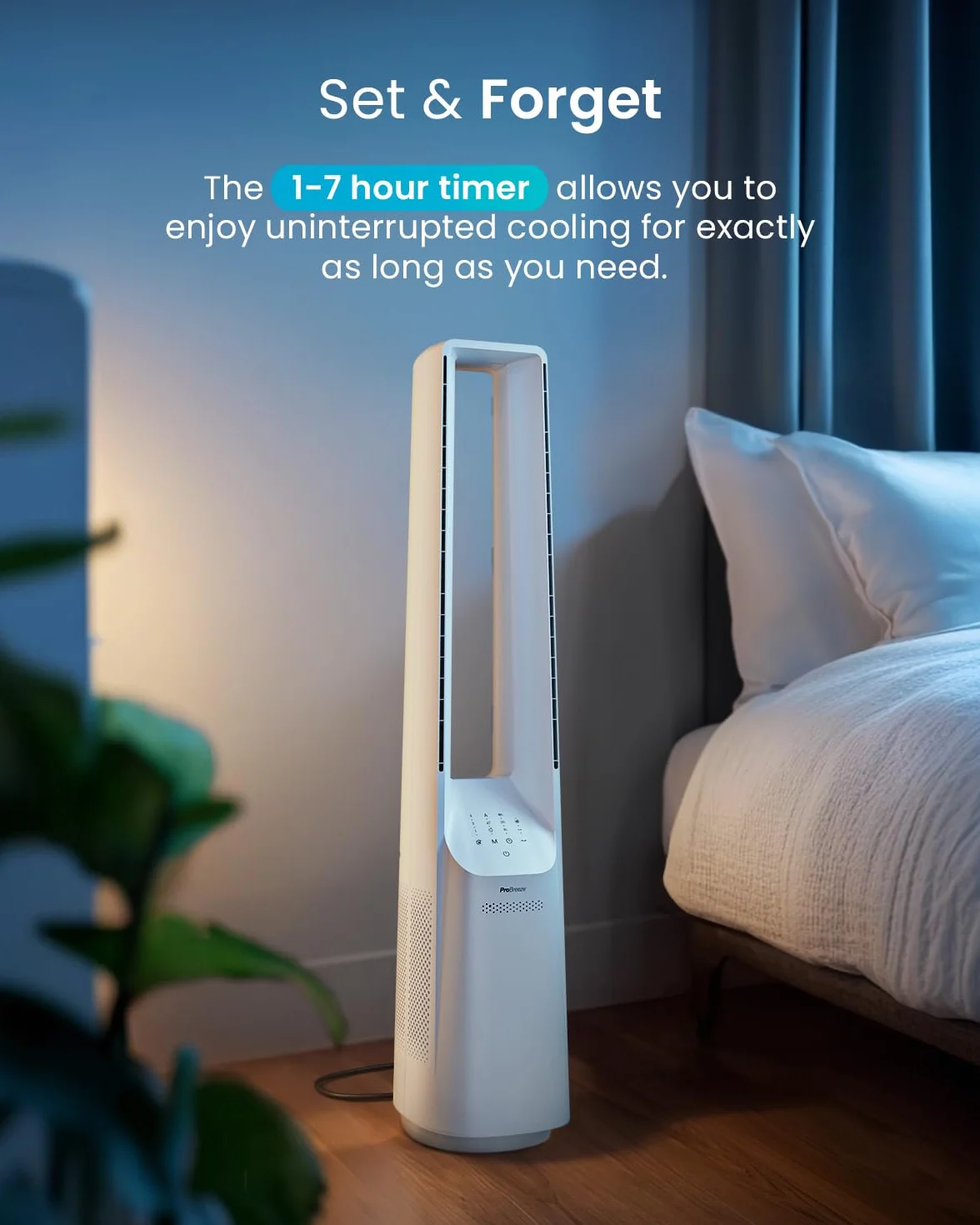 Pro Breeze Bezłopatkowy wentylator kolumnowy – cichy model wieżowy 101 cm, 6 prędkości, oscylacja 60°, chłodzenie powietrza – Biały