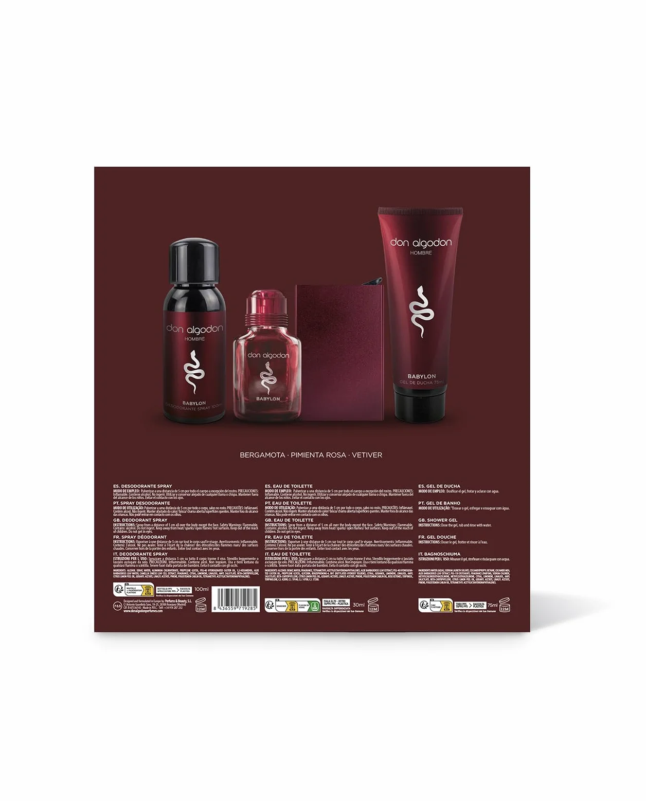 Don Cotton Men Zestaw Prezentowy Babylon - Męski zapach i pielęgnacja Zawiera zapach Babylon 30 ml, żel pod prysznic 75 ml, dezodorant w sprayu 100 ml i metalowy uchwyt na karty