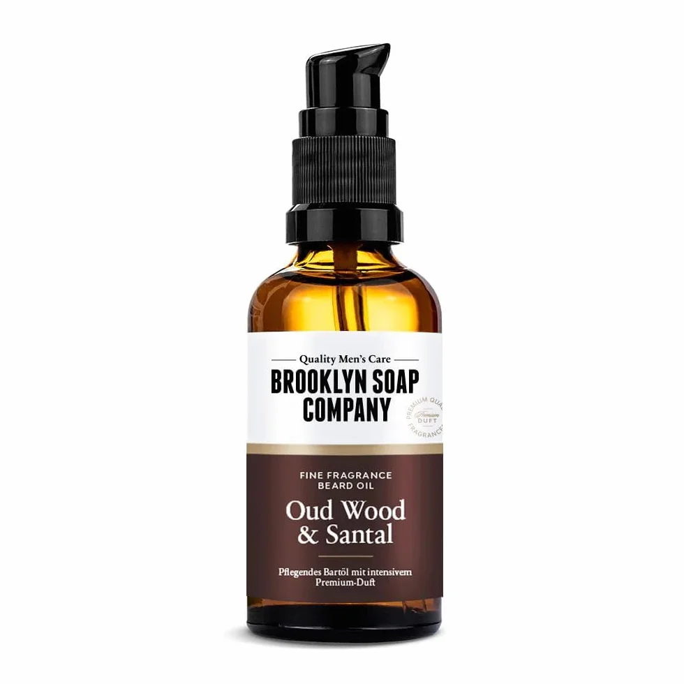 Brooklyn Soap Company Oud Wood & Santal olejek do brody 50 ml – pielęgnujący olejek do brody dla mężczyzn – do codziennej pielęgnacji brody – Beard Oil w rozmiarze podróżnym, idealny jako prezent dla