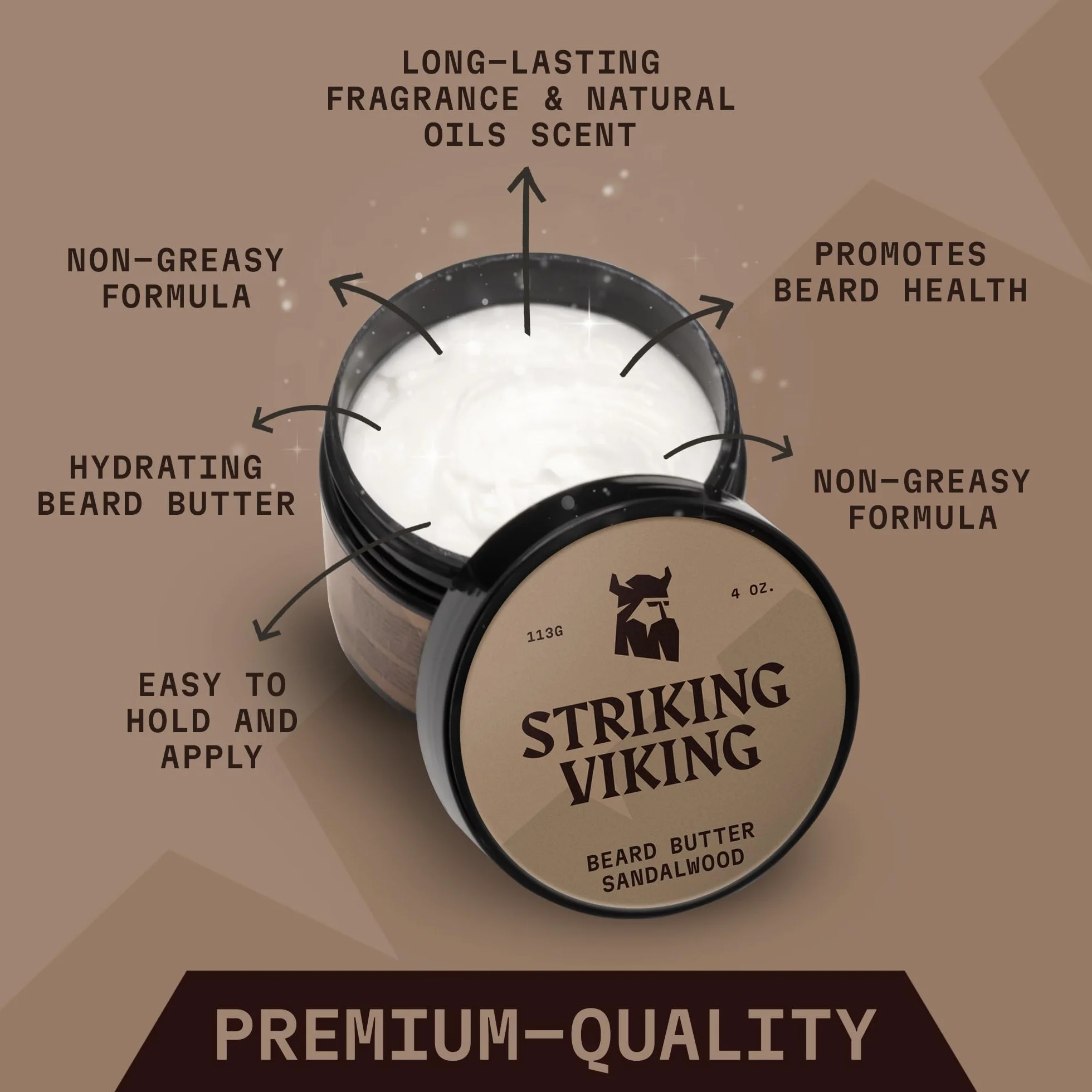 Striking Viking Miękki balsam do brody, 113 g, 1 szt., drzewo sandałowe, zrównoważona tekstura wosku do trzymania i brody, odżywcza odżywka i zmiękczacz do włosów twarzy - wszechstronny balsam do