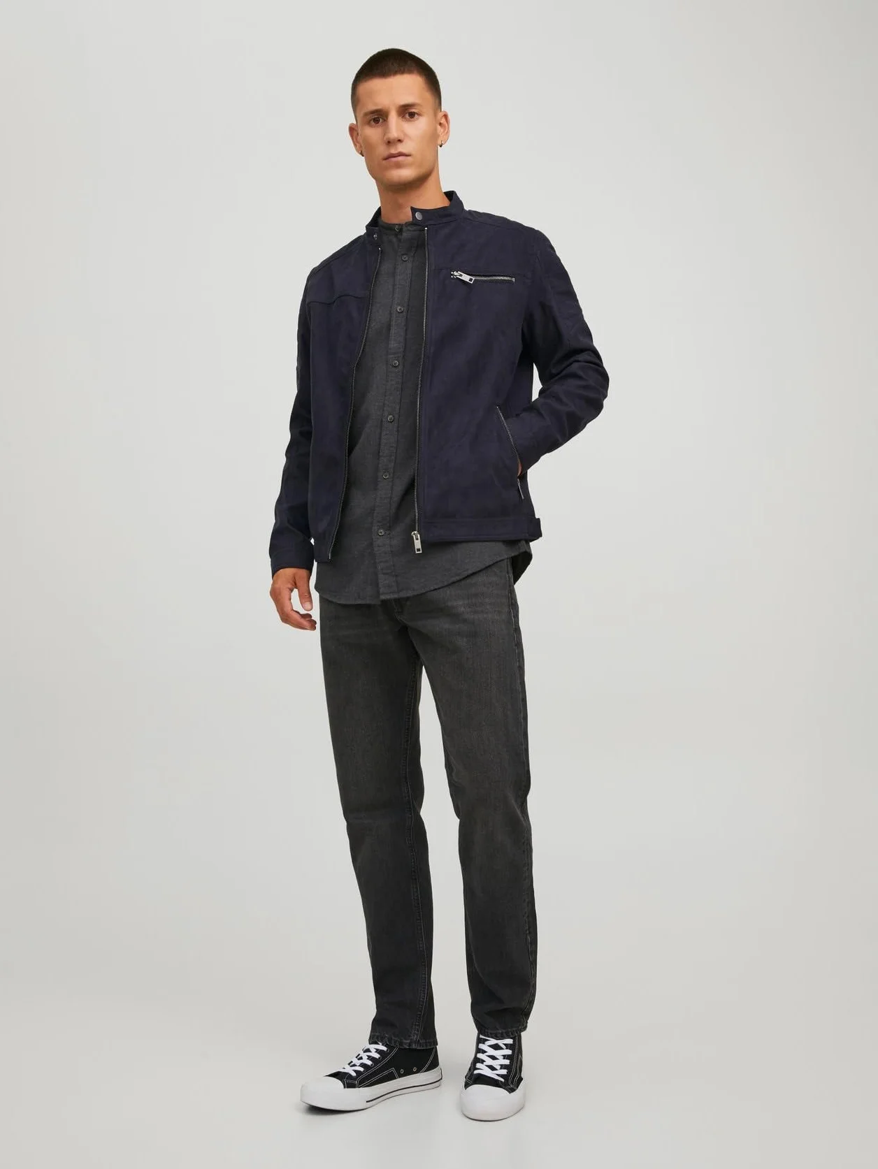 Kurtka mêska JACK & JONES Kurtka ze skóry sztucznej Biker Blouson Bomberjacke JJEROCKY Design Coat Kurtka wiosenna