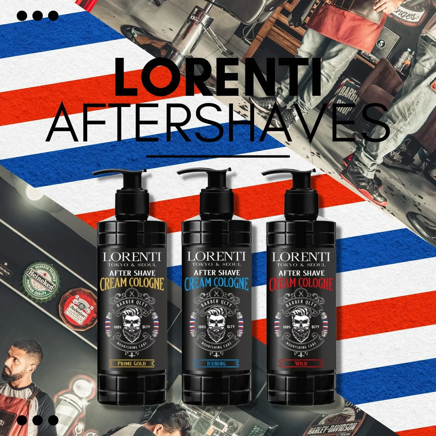 LORENTI TOKYO & SEOUL Barber After Shave Cream Cologne Lotion męski 400 ml lodowy | balsam po goleniu | Żel po goleniu fryzjerski