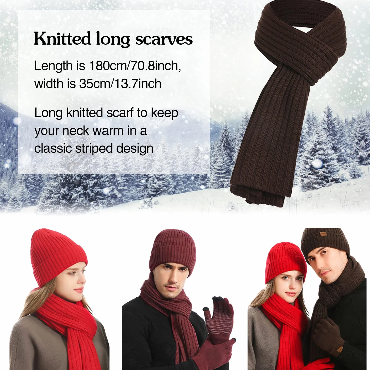3 szt. zimowa czapka unisex szalik rękawiczki zestaw ciepła dzianinowa czapka beanie rękawiczki do ekranu dotykowego długi szalik strój dla mężczyzn i kobiet