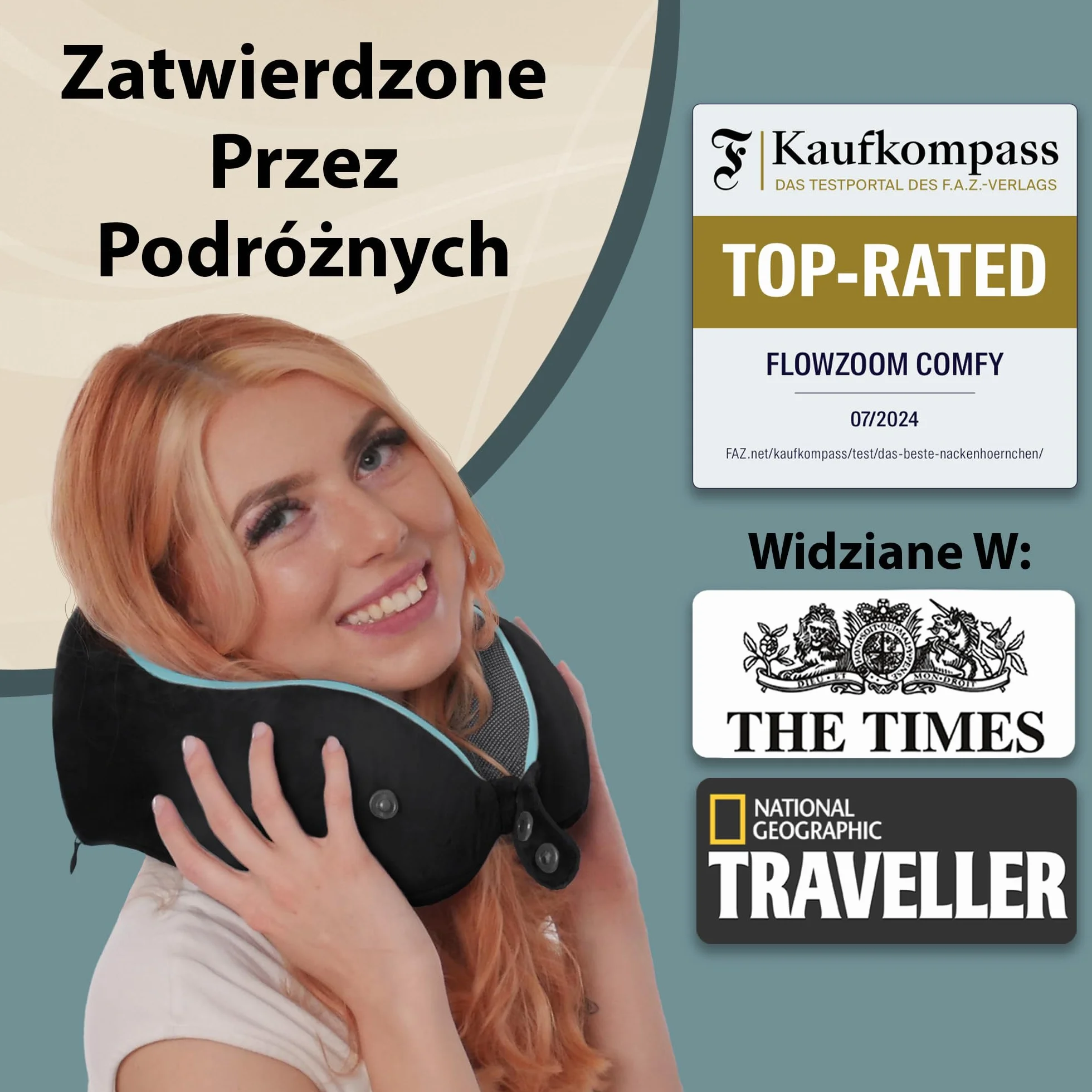 FLOWZOOM Comfy Poduszka Podróżna z Pianki Memory do Samolotu i Auta – Regulowany Zagłówek ze Wsparciem 360°, Miękki Zmywalny Pokrowiec z Pluszu i Kompaktowy Worek – Czarny